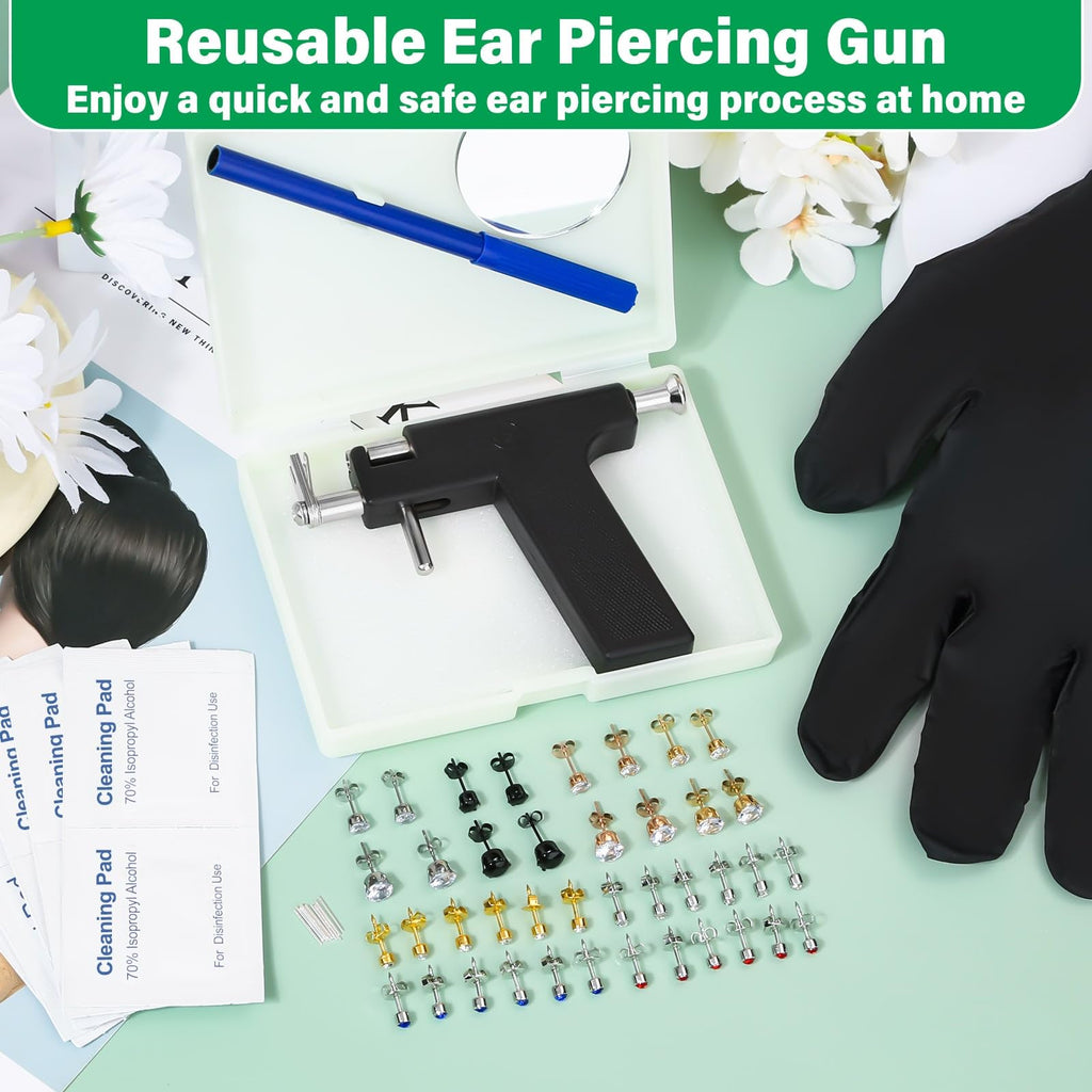 Evatage Reusable Ear Piercing Gun Kit — At Home Piercing Tool Set with Crystal Stud Earrings