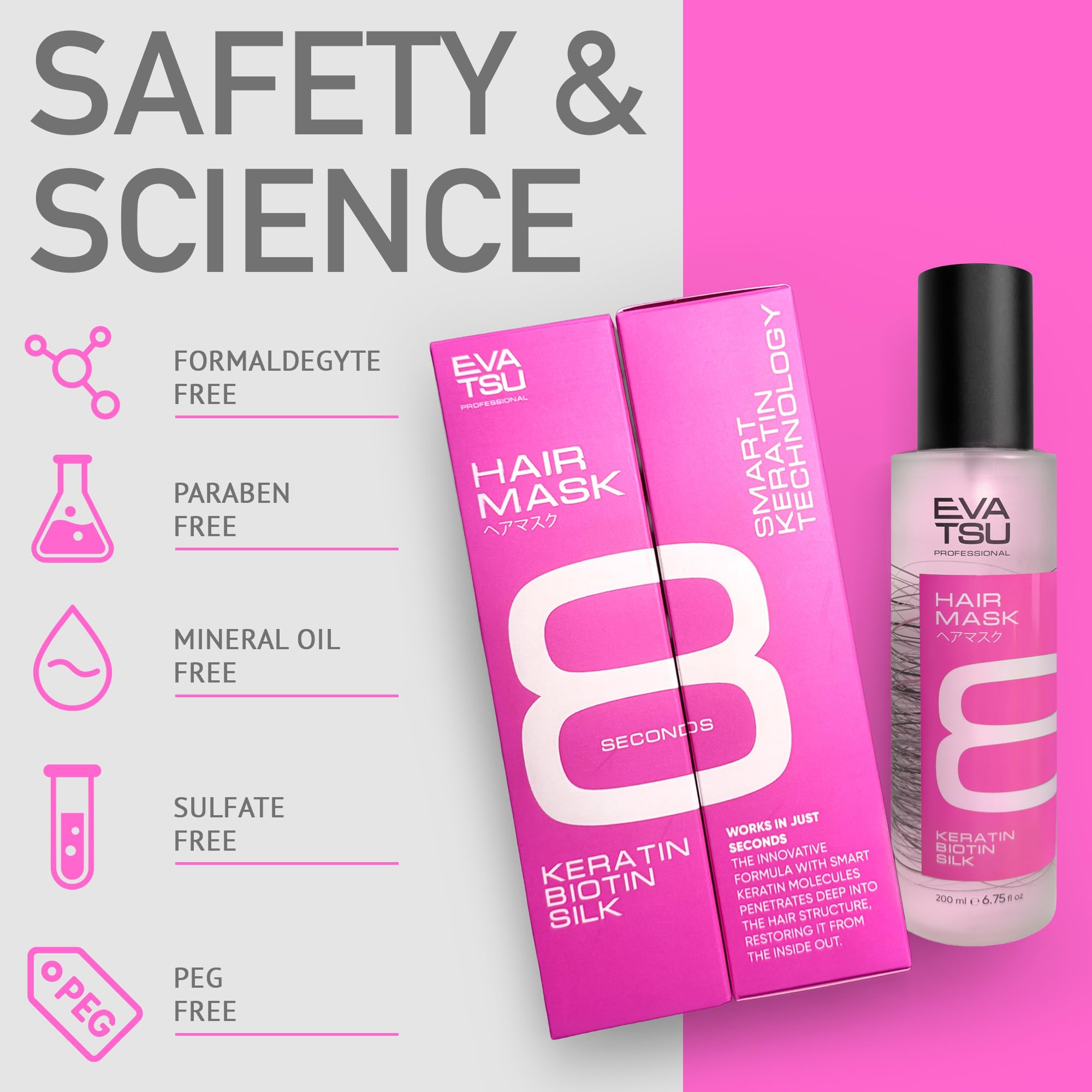 EVATSU 8-Second Hydrating Hair Mask Spray – Deep Keratin Treatment for Dry, Damaged, Frizzy Hair (6.75 oz)
