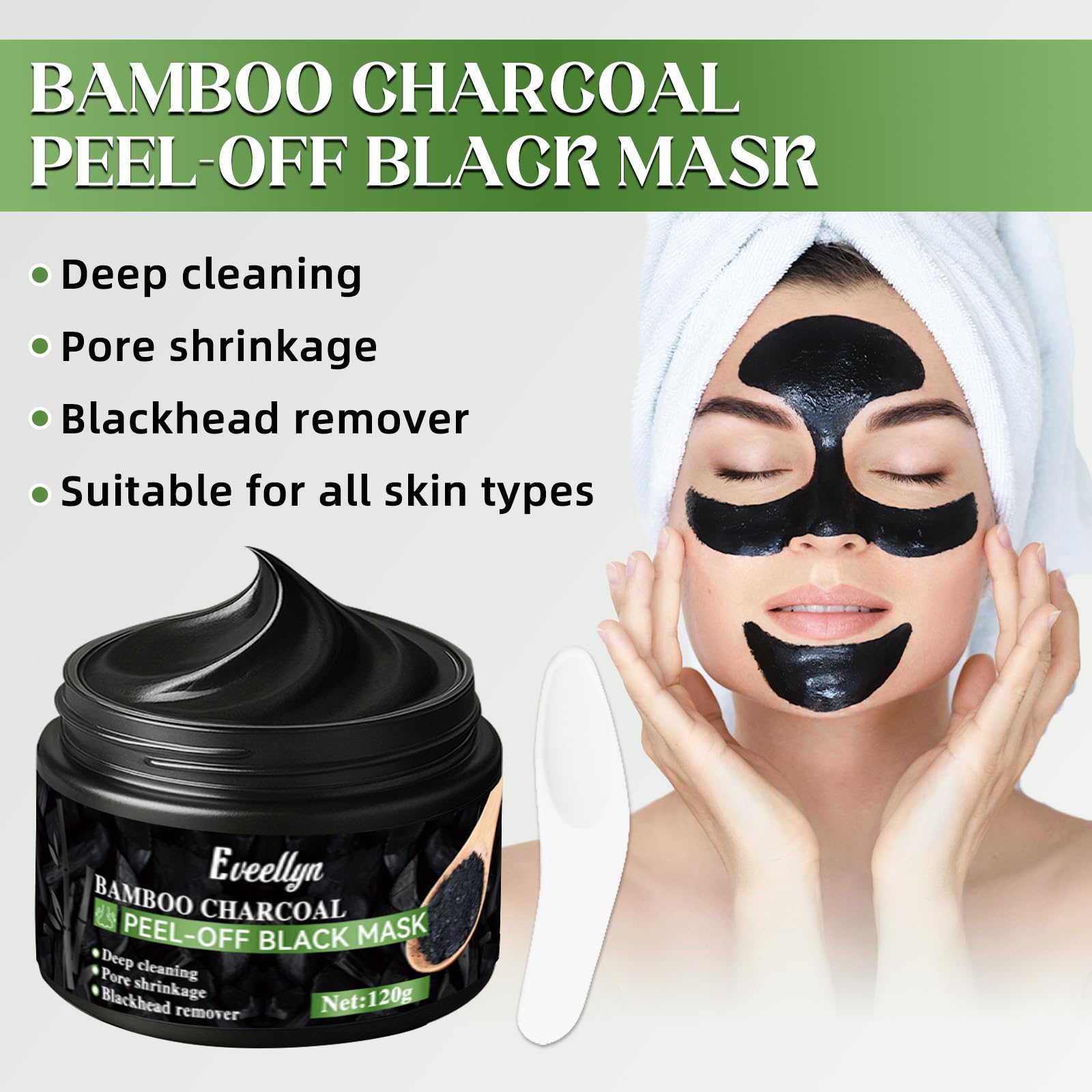 Eveellyn Blackhead Remover Mask - Bamboo Charcoal Peel Off for Deep Cleansing & Pore Refinement (120ml)