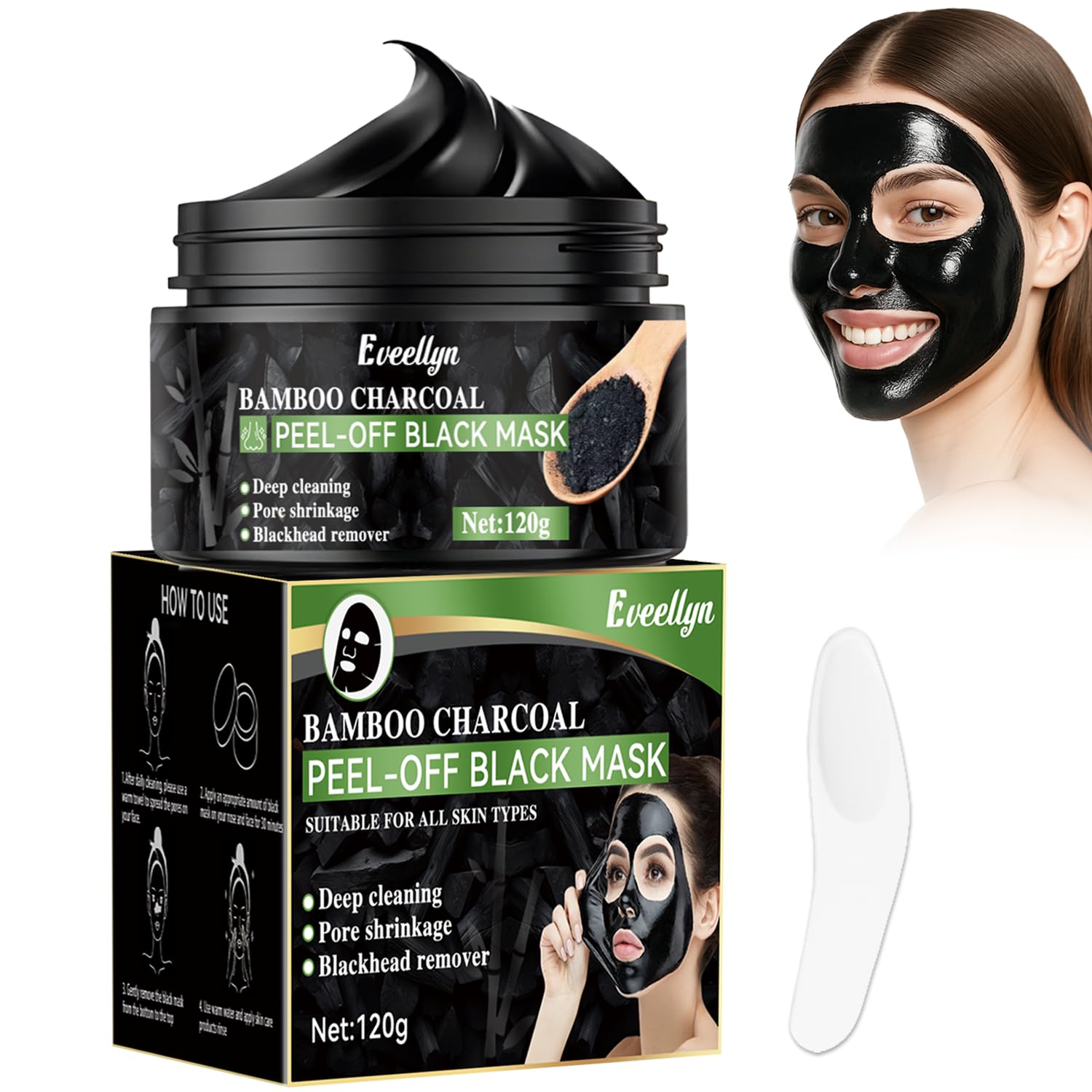 Eveellyn Blackhead Remover Mask - Bamboo Charcoal Peel Off for Deep Cleansing & Pore Refinement (120ml)