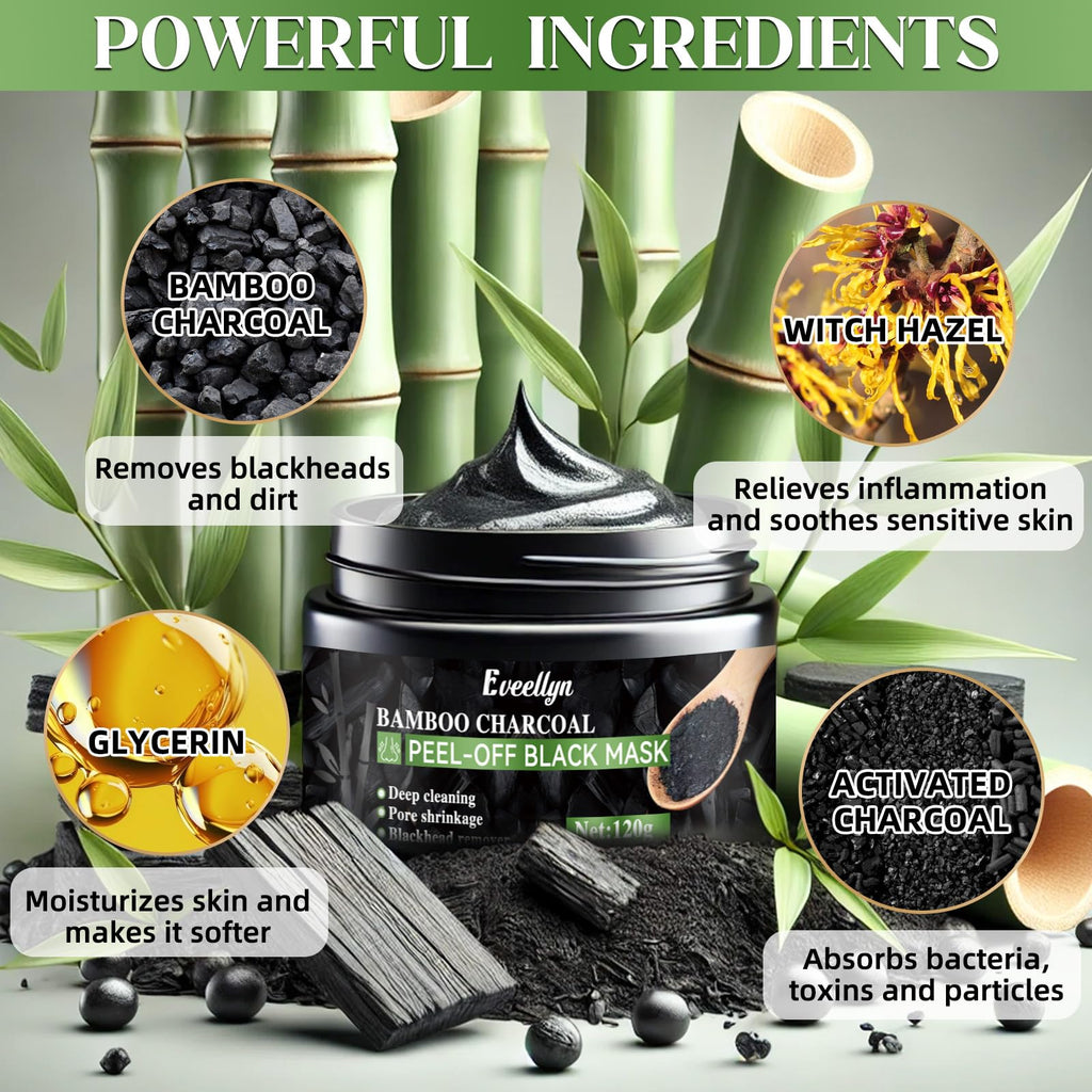 Eveellyn Blackhead Remover Mask - Bamboo Charcoal Peel Off for Deep Cleansing & Pore Refinement (120ml)