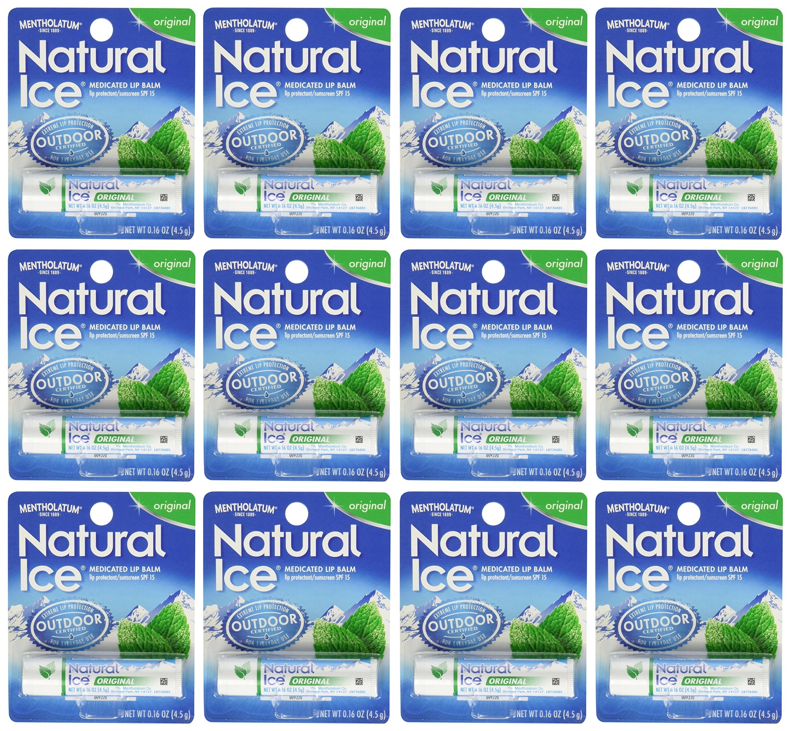Ever Ready First Aid Mentholatum Natural Ice Medicated Lip Protectant Sunscreen, 0.16 oz Pack of 12