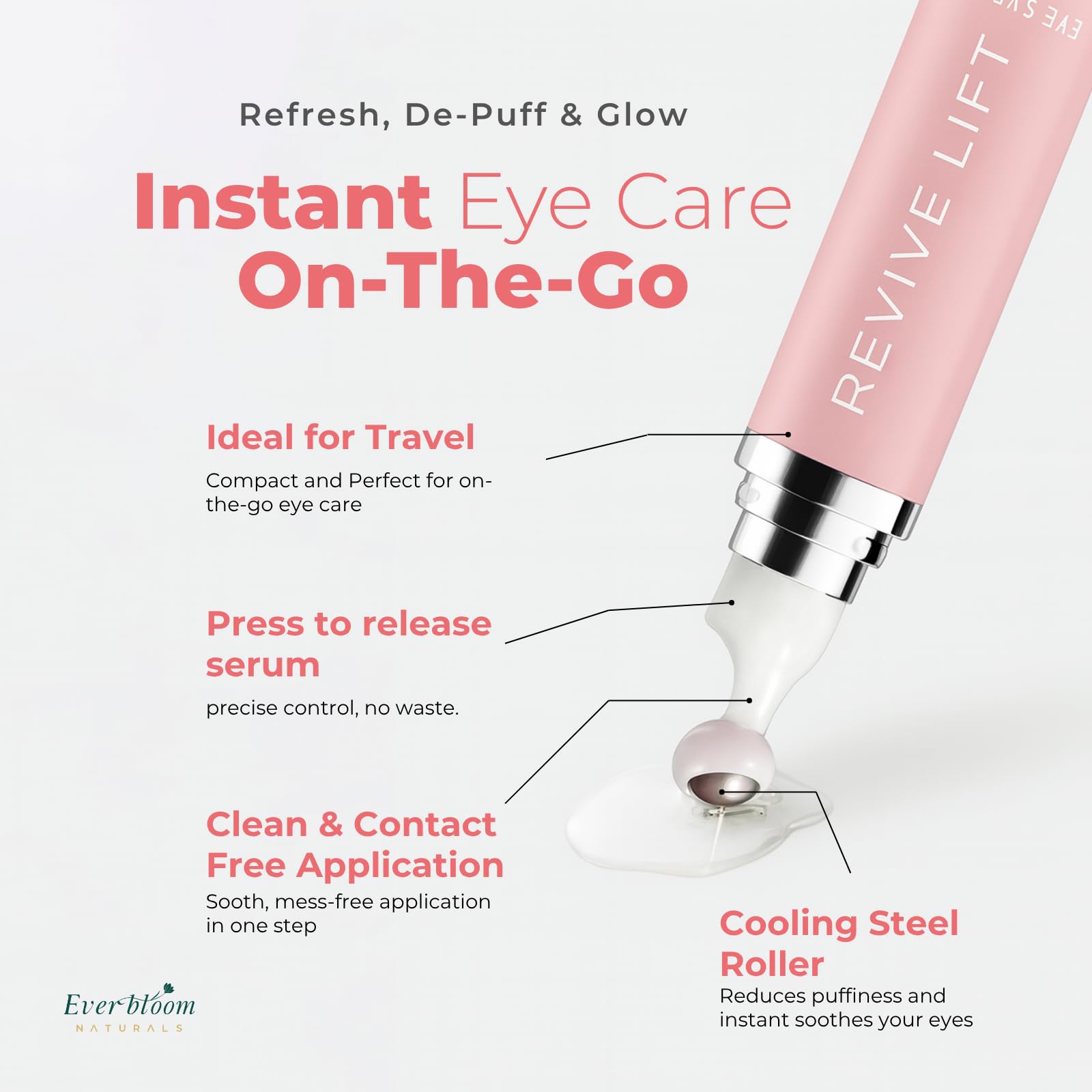 Everbloom Naturals Salmon DNA PDRN Eye Serum Roller with Bakuchiol, Argireline, and Caffeine