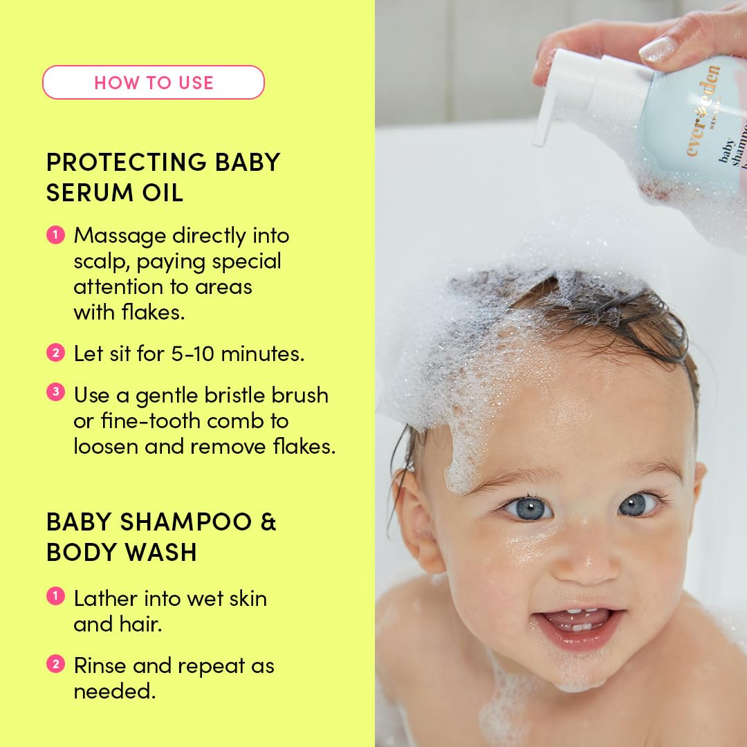 Evereden Baby Cradle Cap Care Bundle — Gentle 2-in-1 Shampoo, Body Wash & Protecting Oil