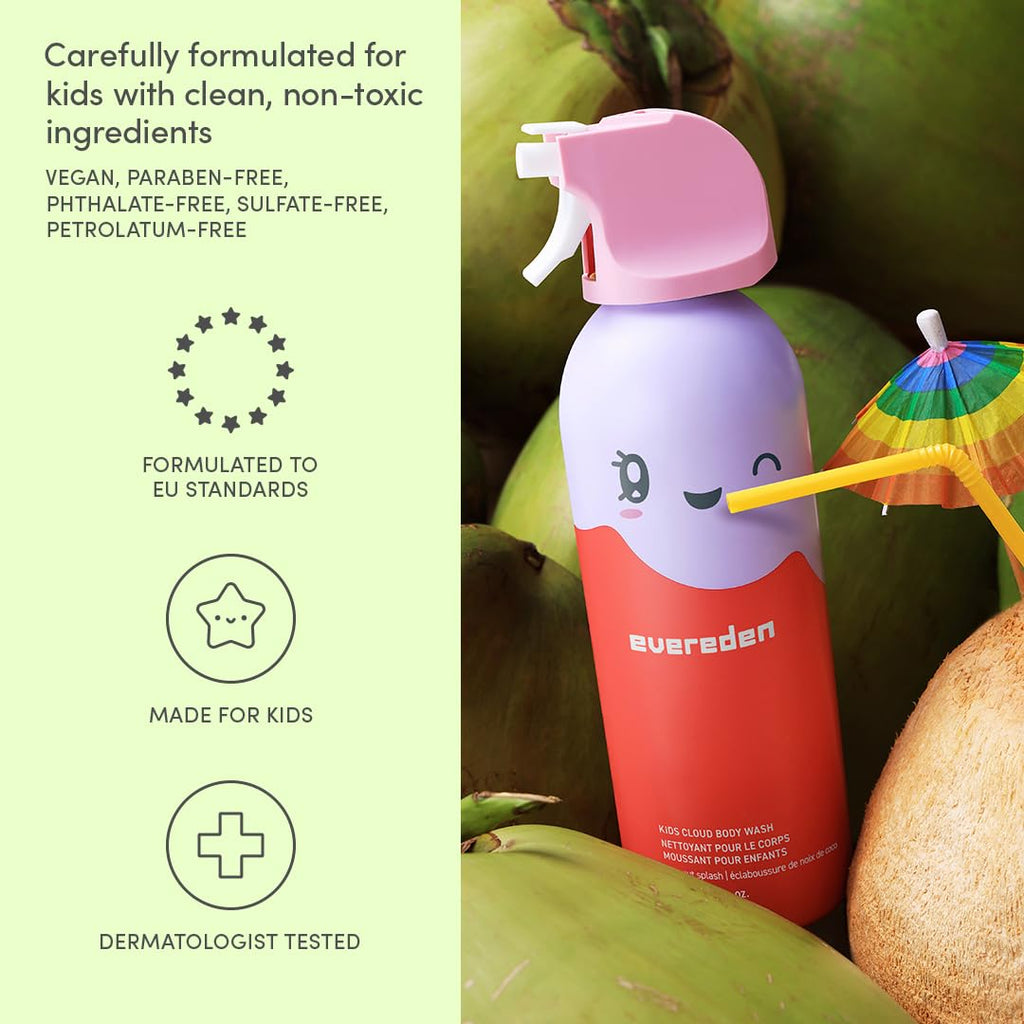 Evereden Kids Foam Soap Cloud Body Wash – Coconut Splash | Gentle, Playful Foamy Bath for Kids