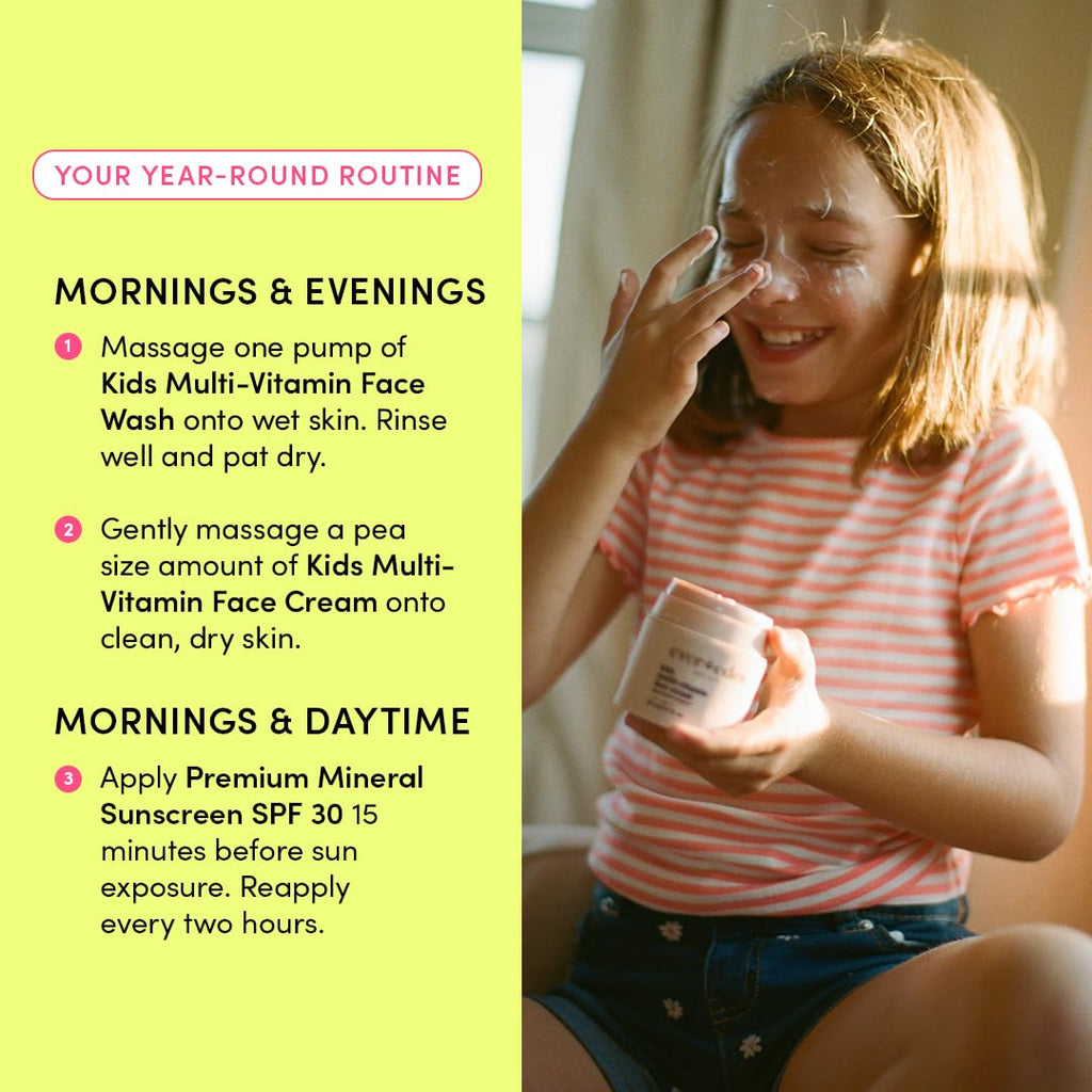 Evereden Kids Daily 1-2-3 Routine Bundle | Clean Vegan Skincare for Tweens + SPF 30 Melon