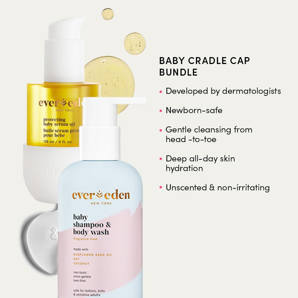 Evereden Baby Cradle Cap Care Bundle — Gentle 2-in-1 Shampoo, Body Wash & Protecting Oil