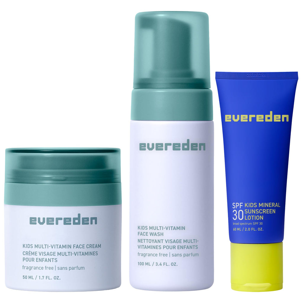 Evereden Daily 1-2-3 Routine: Fragrance-Free Kids Skincare Set — Cleanser, Hydration & SPF 30 Mineral Sunscreen