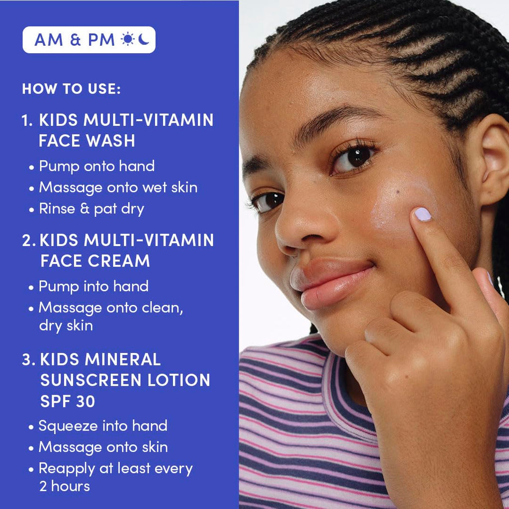 Evereden Daily 1-2-3 Routine: Fragrance-Free Kids Skincare Set — Cleanser, Hydration & SPF 30 Mineral Sunscreen