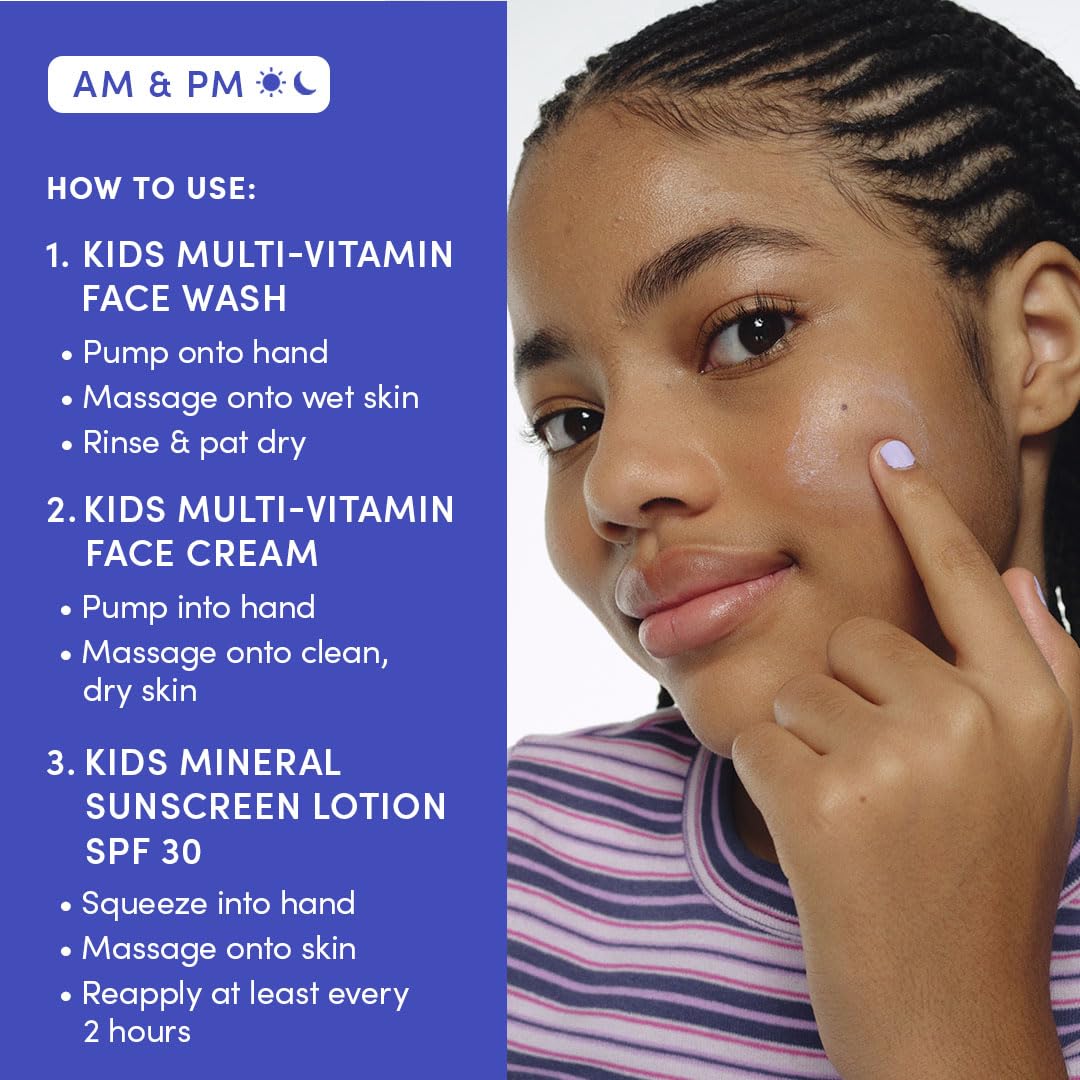 Evereden Daily 1-2-3 Routine: Fragrance-Free Kids Skincare Set — Cleanser, Hydration & SPF 30 Mineral Sunscreen