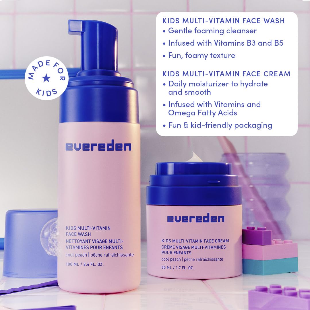 Evereden Happy Kids Skin & Lips Routine – Multi-Vitamin Face Wash, Peach Cream & Ruby Red Lip Oil for 3+