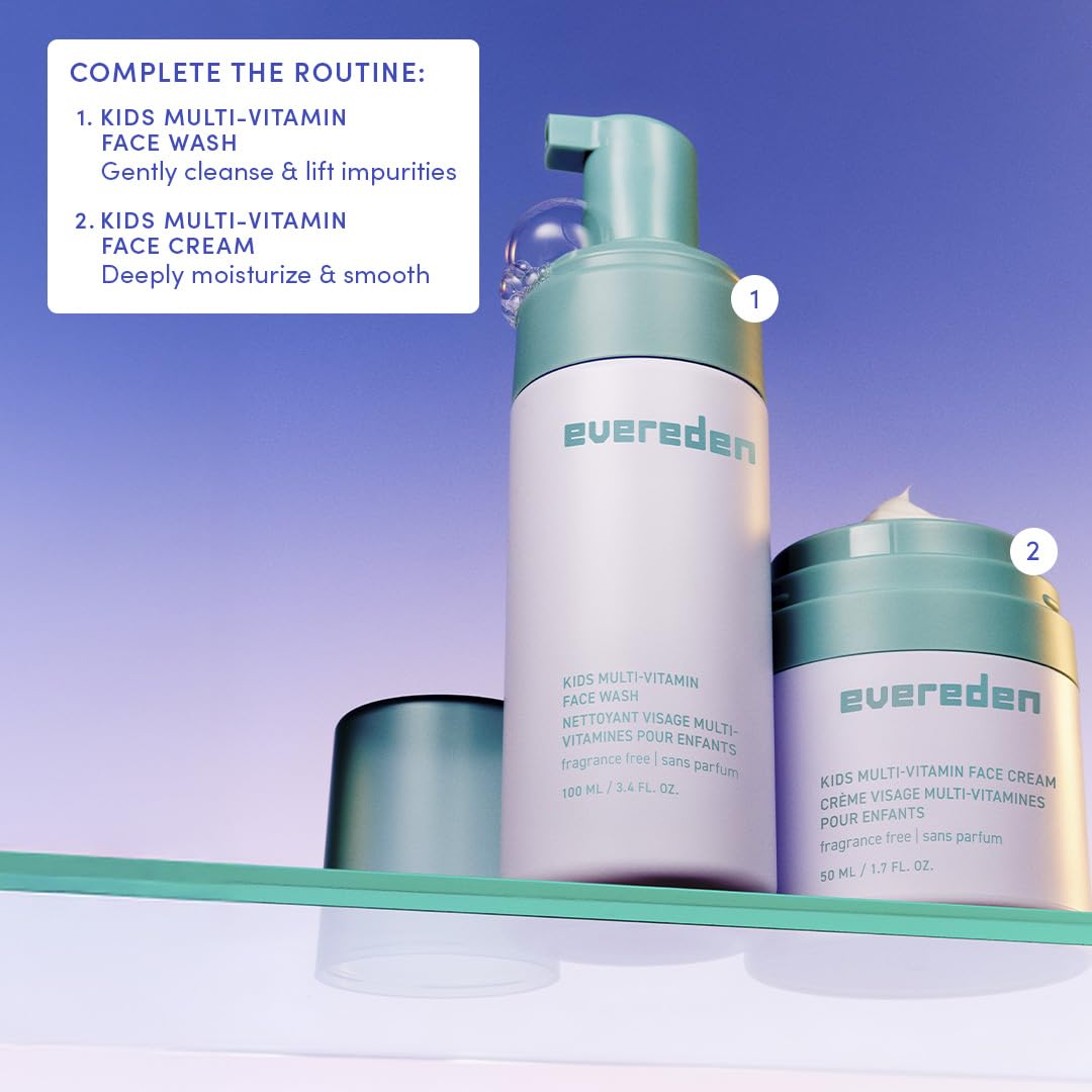 Evereden Fragrance-Free Kids Face Cream – 1.7 oz Unscented, Non-Toxic Moisturizer with Multi-Vitamin Complex