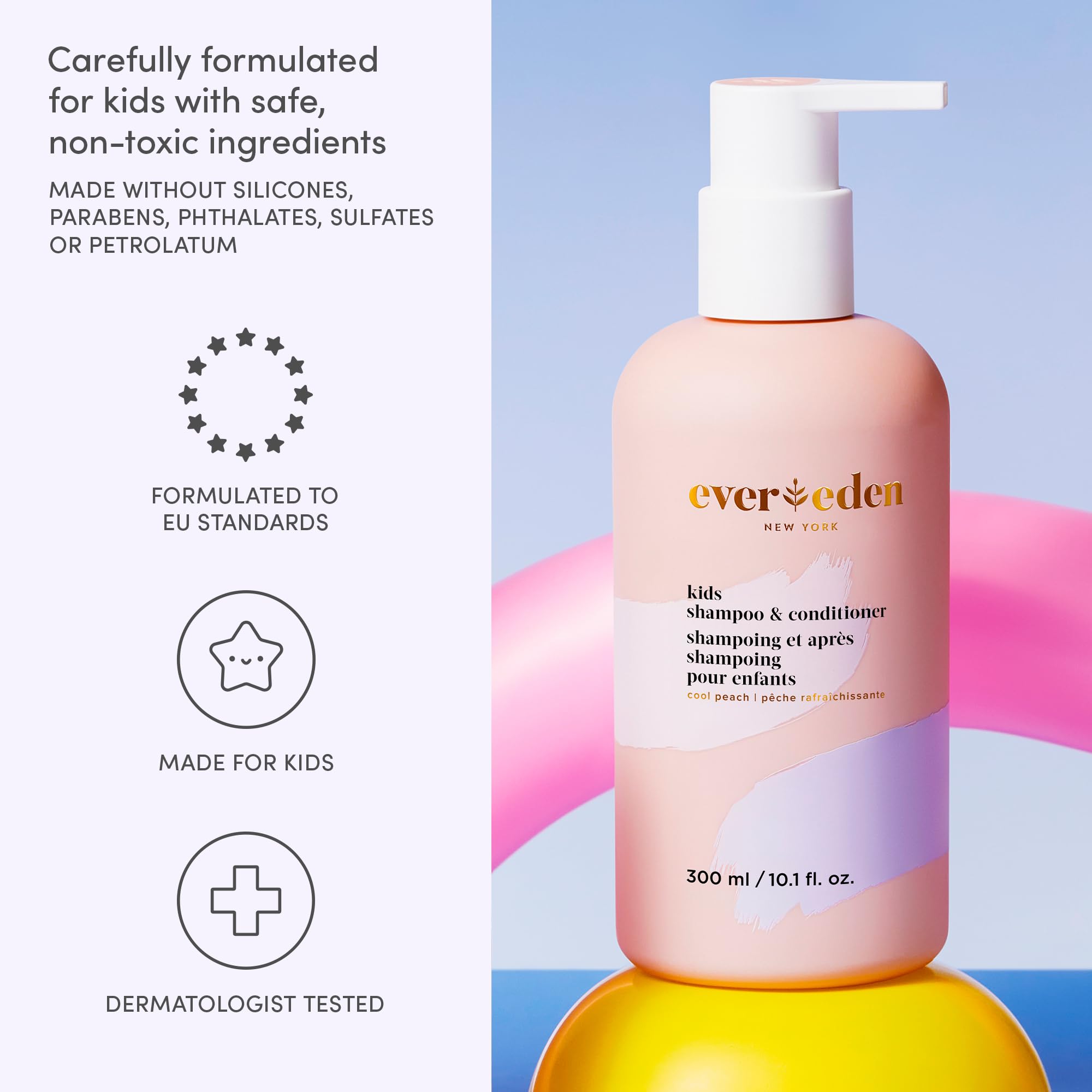 Evereden Kids 2-in-1 Shampoo & Conditioner + Body Wash Set | Gentle, Non-Toxic, Cool Peach Scent