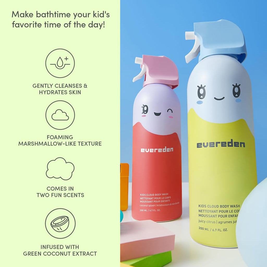Evereden Kids Bathtime Trio: Detangler Shampoo, Conditioner & Cloud Body Wash – Clean, Vegan, No Sulfates