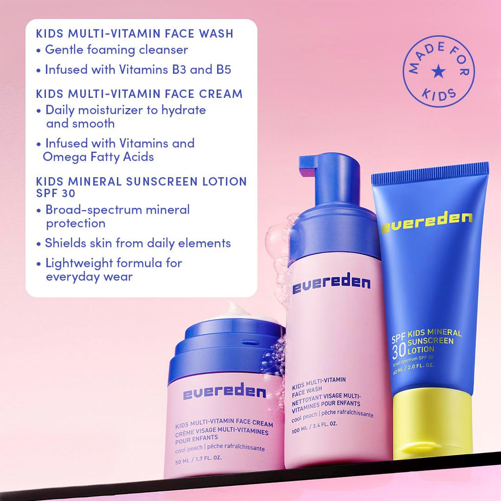Evereden Kids Daily 1-2-3 Routine Bundle | Clean Vegan Skincare for Tweens + SPF 30 Melon