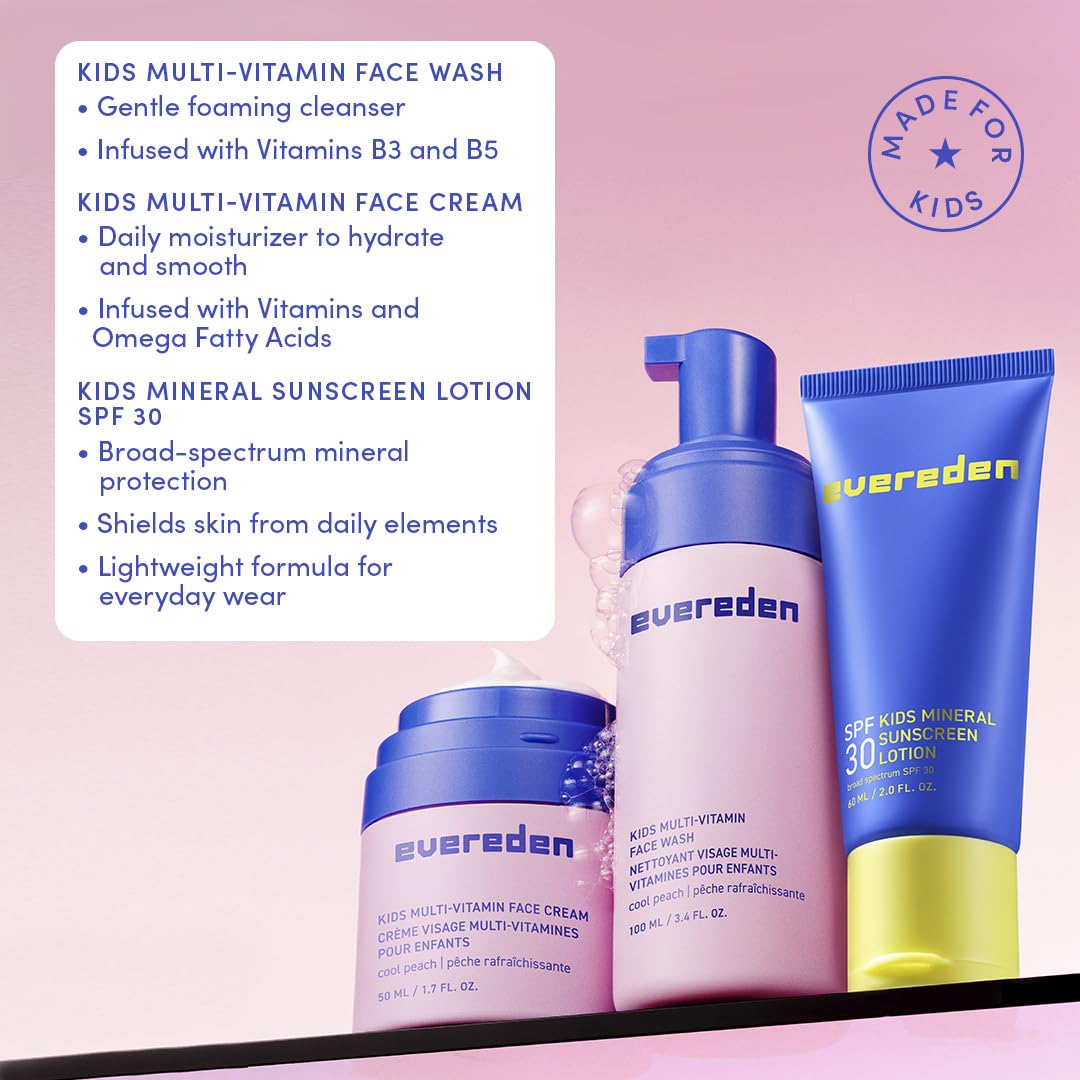 Evereden Kids Daily 1-2-3 Routine Bundle | Clean Vegan Skincare for Tweens + SPF 30 Melon