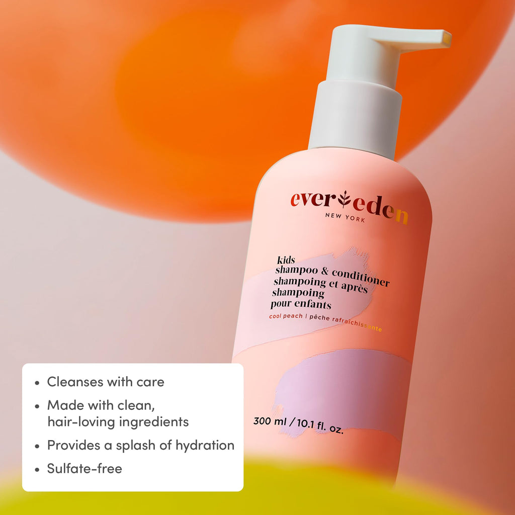 Evereden Kids 2-in-1 Shampoo & Conditioner + Body Wash Set | Gentle, Non-Toxic, Cool Peach Scent