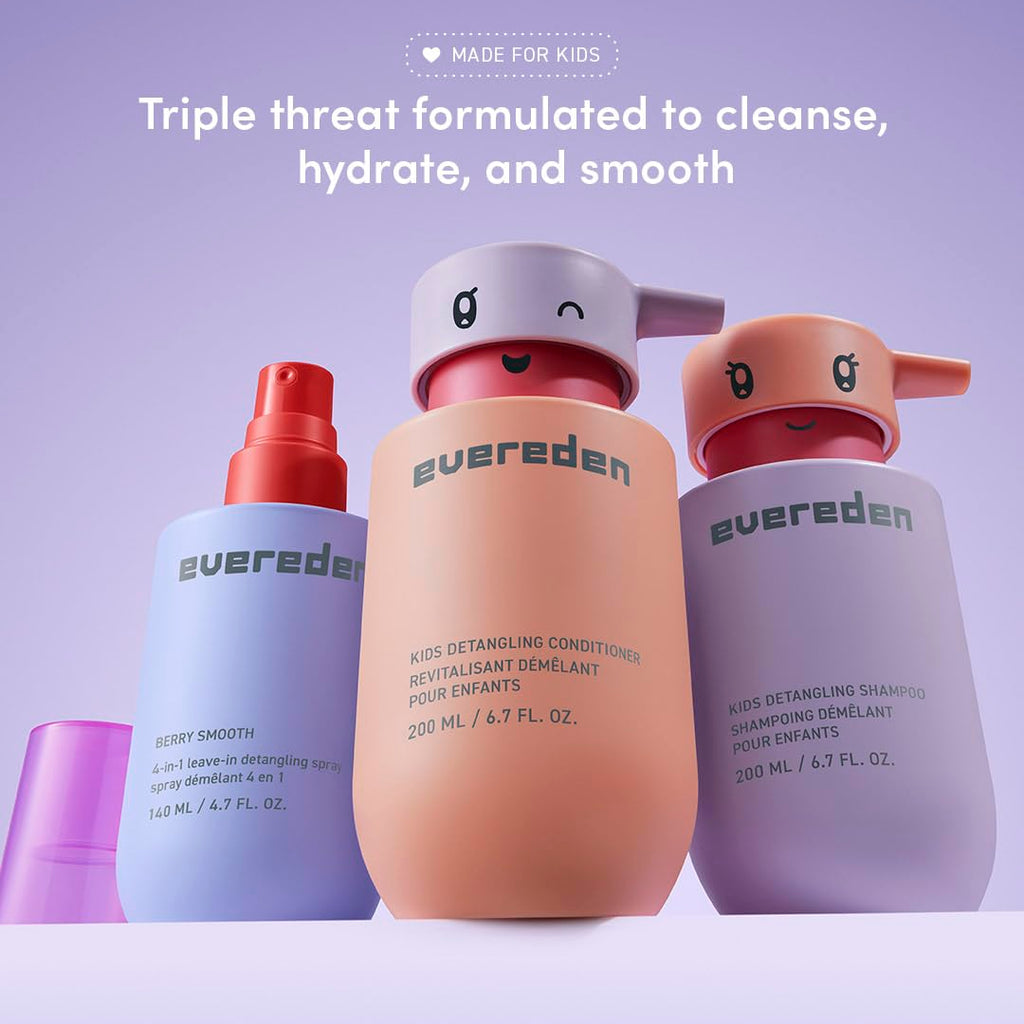 Evereden Kids Complete Haircare Set — Detangling Shampoo, Conditioner & Brush (Ages 3+)
