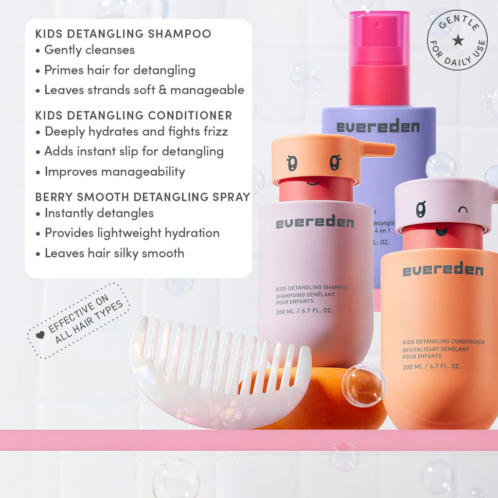 Evereden Kids Complete Haircare Set — Detangling Shampoo, Conditioner & Brush (Ages 3+)