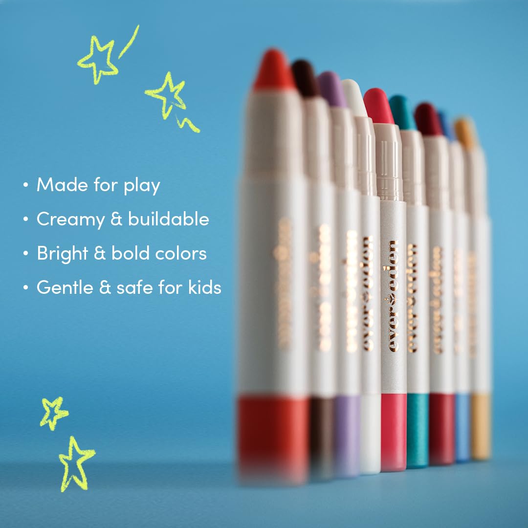 Evereden Kids Face Color Luxe Gift Set – Clean, Vegan Kids Makeup Kit with 3 Fantasy Crayons & Tinted Lip Oil