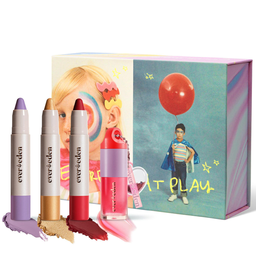 Evereden Kids Face Color Luxe Gift Set – Clean, Vegan Kids Makeup Kit with 3 Fantasy Crayons & Tinted Lip Oil
