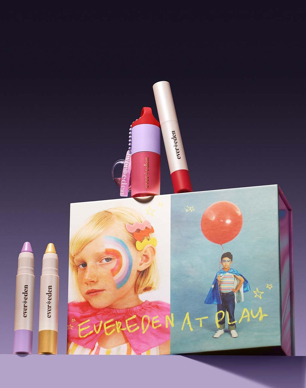 Evereden Kids Face Color Luxe Gift Set – Clean, Vegan Kids Makeup Kit with 3 Fantasy Crayons & Tinted Lip Oil