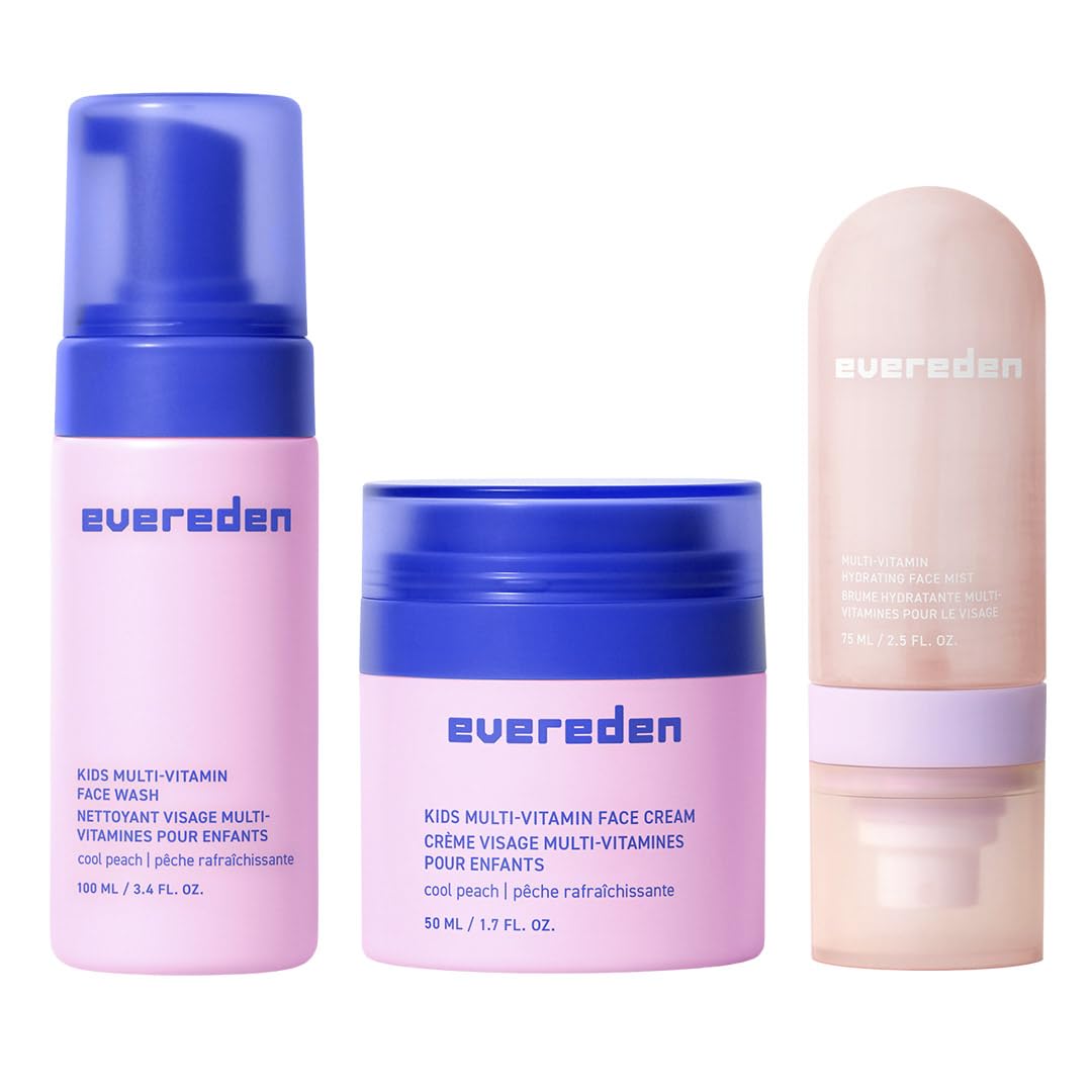 Evereden Kids Multi-Vitamin Hydrating Face Mist, Face Wash & Face Cream Set – Clean Vegan Skincare for Kids 6+