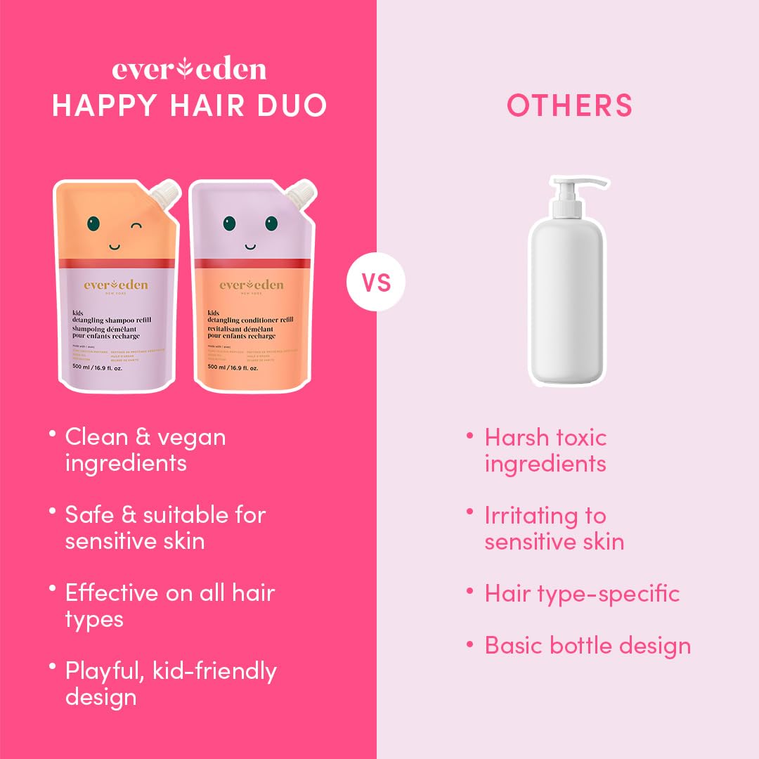 Evereden Kids Haircare Set (Refill) — Detangling Shampoo & Leave-In Conditioner for 3+ | Plant Protein Peptides & Argan Oil