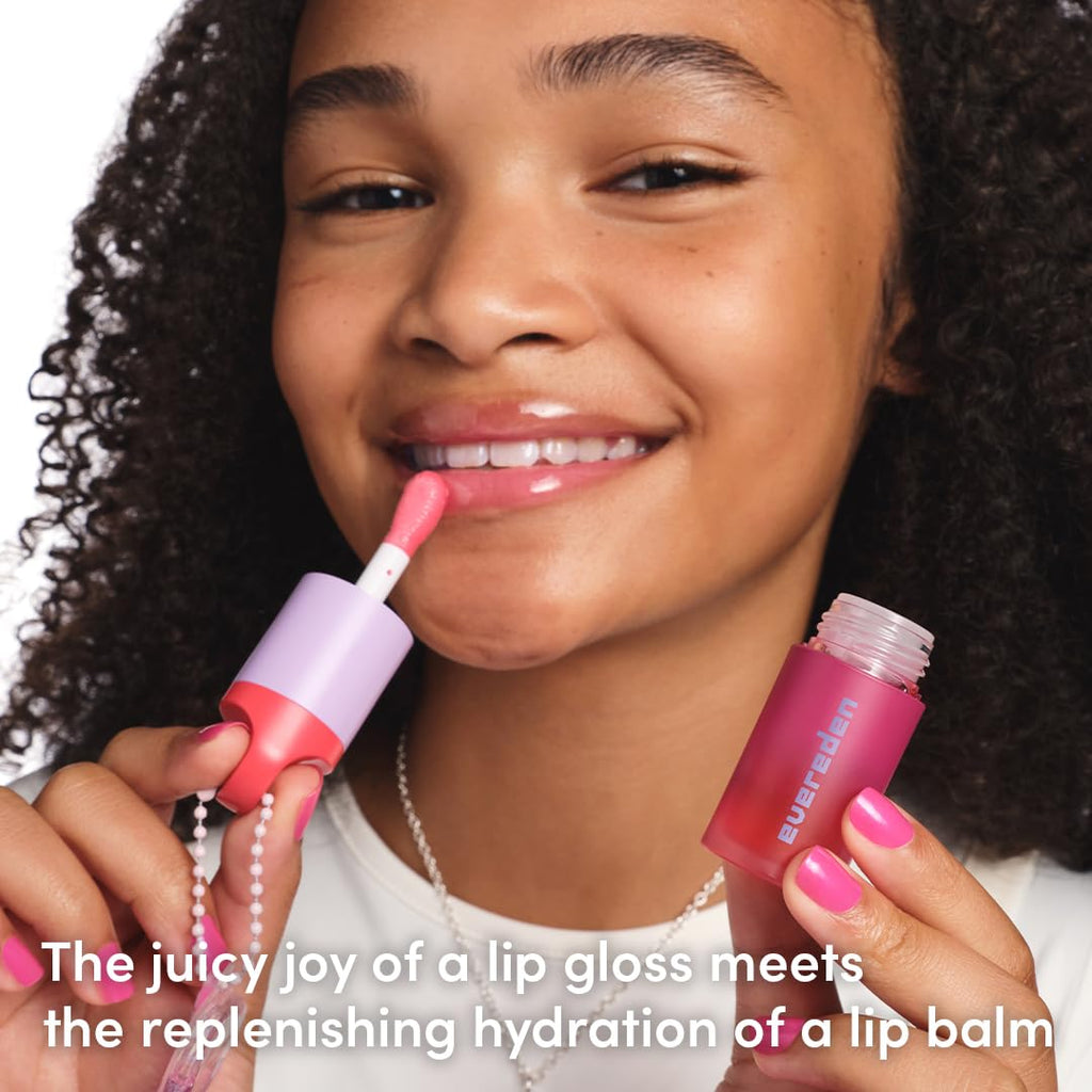 Evereden Kids Tinted Lip Gloss Kit: Ruby Red & Sakura Pink | Non-Toxic, Vegan Hydrating Lip Oils for Kids