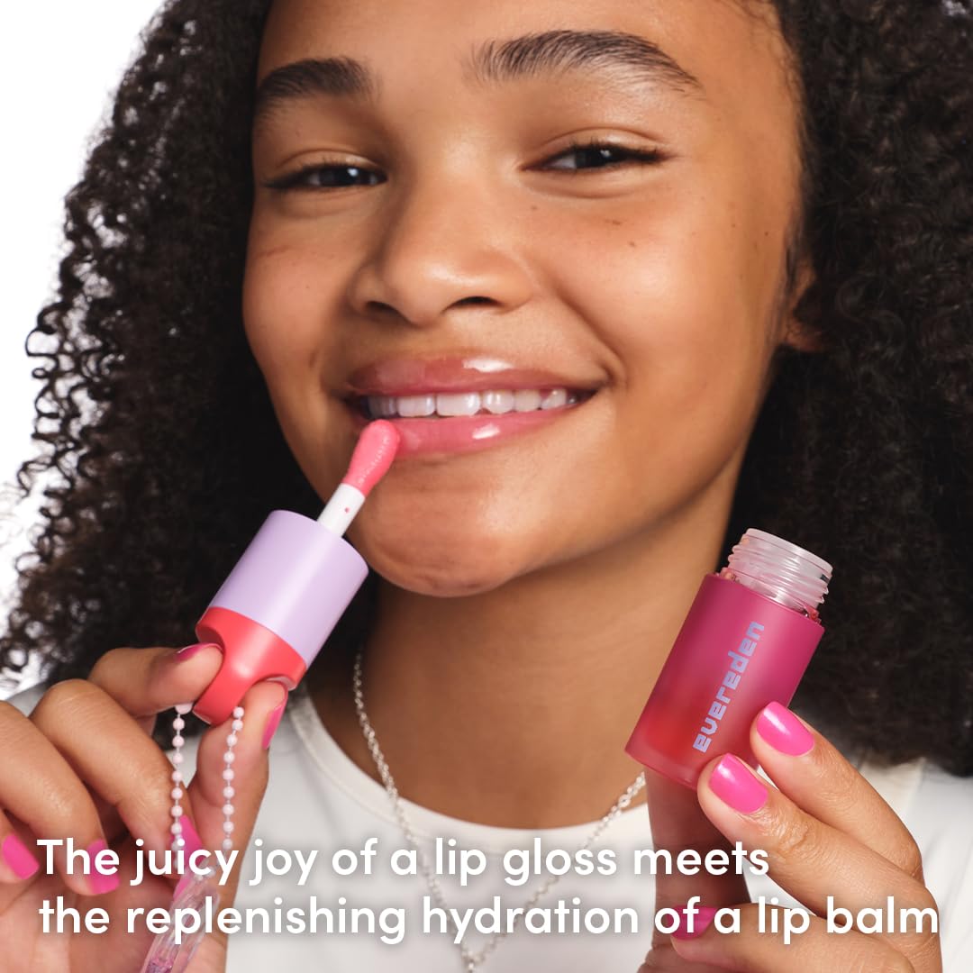 Evereden Kids Tinted Lip Gloss Kit: Ruby Red & Sakura Pink | Non-Toxic, Vegan Hydrating Lip Oils for Kids