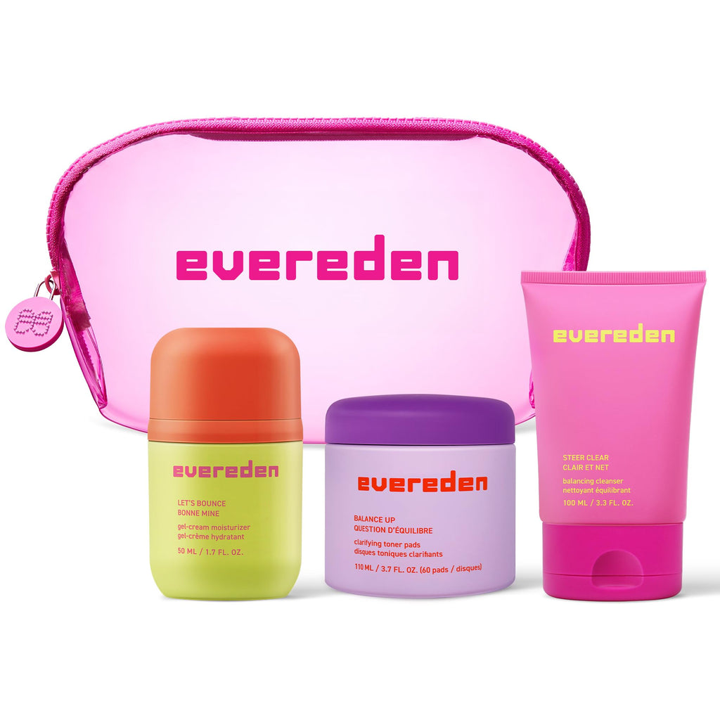 Evereden Preppy Skincare Collection with Triple Green Tea for Teens | Cleanser, Gel-Cream Moisturizer & Toner Pads