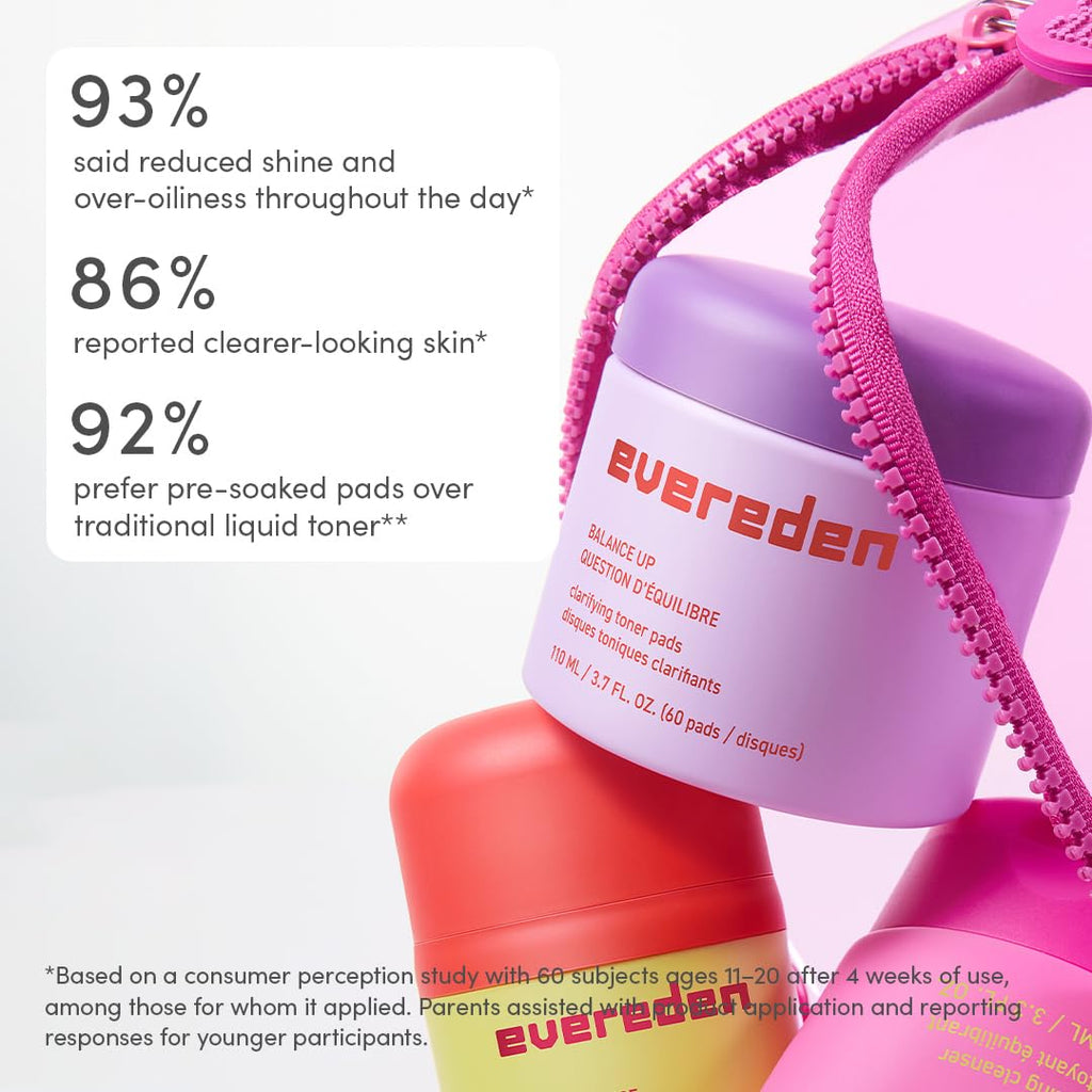 Evereden Preppy Skincare Collection with Triple Green Tea for Teens | Cleanser, Gel-Cream Moisturizer & Toner Pads