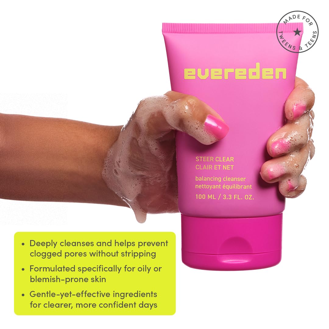 Evereden Preppy Skincare Collection with Triple Green Tea for Teens | Cleanser, Gel-Cream Moisturizer & Toner Pads