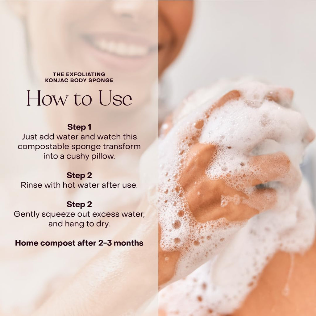 Everist Exfoliating Konjac Body Sponge – Natural, Reusable, Compostable, Charcoal Cleansing (60+ Uses)