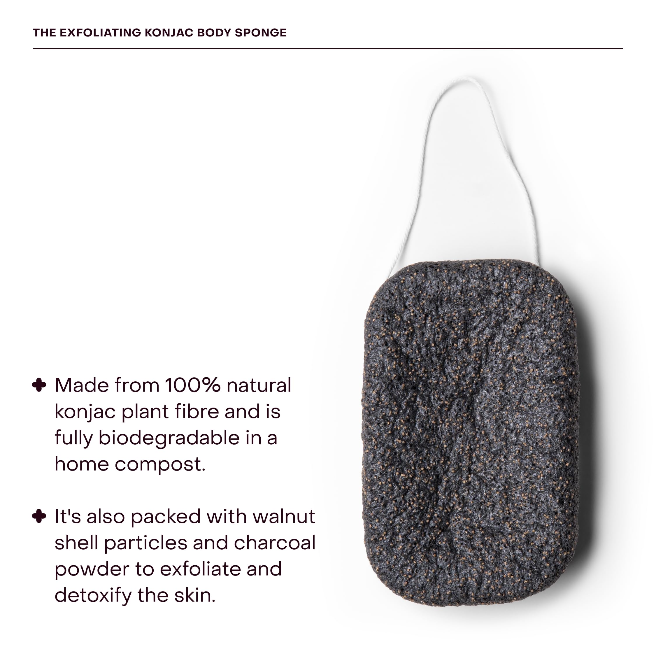 Everist Exfoliating Konjac Body Sponge – Natural, Reusable, Compostable, Charcoal Cleansing (60+ Uses)