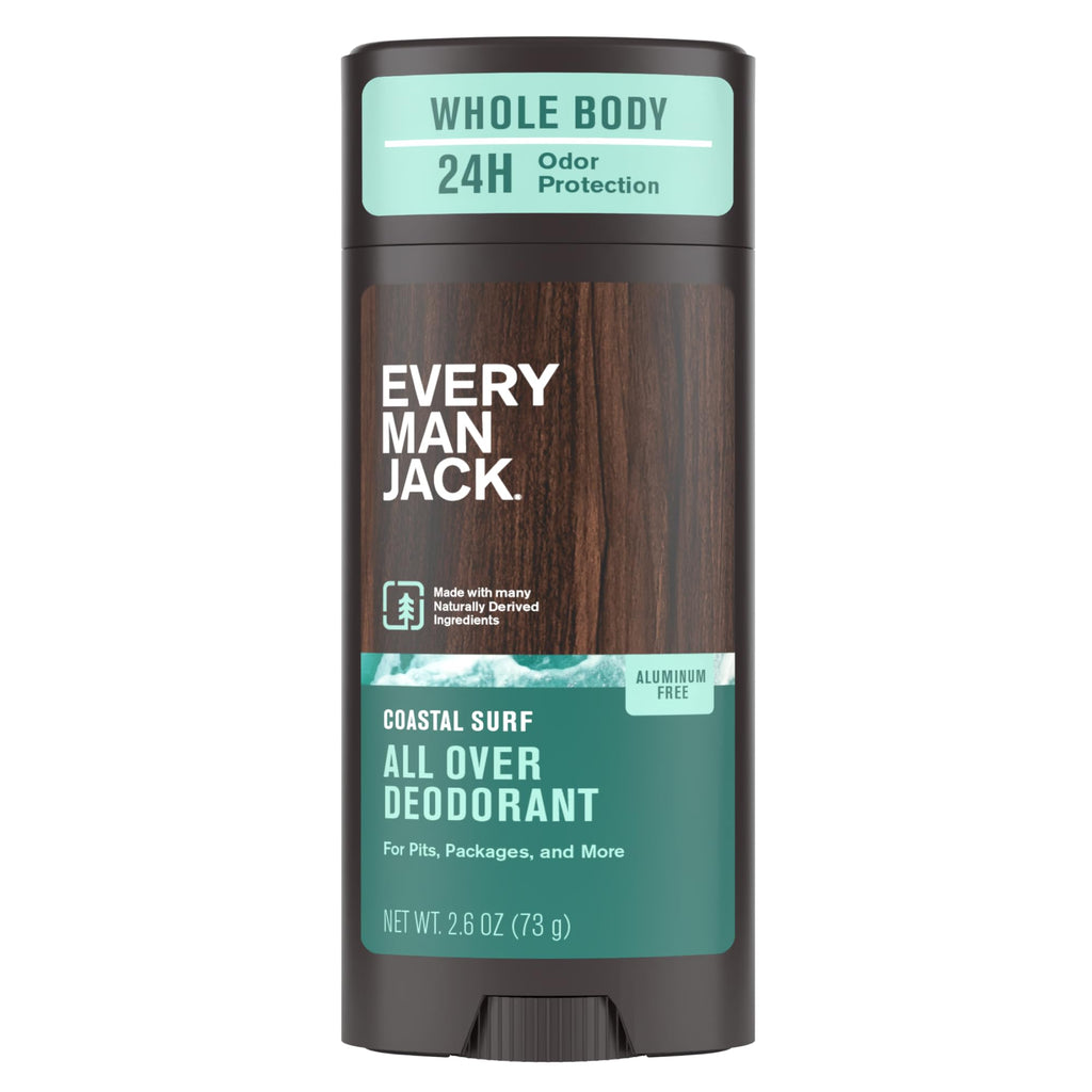 Every Man Jack All Over Deodorant – Aluminum-Free, 24-Hour Whole-Body Odor Protection – Coastal Surf Scent (2.6 oz)