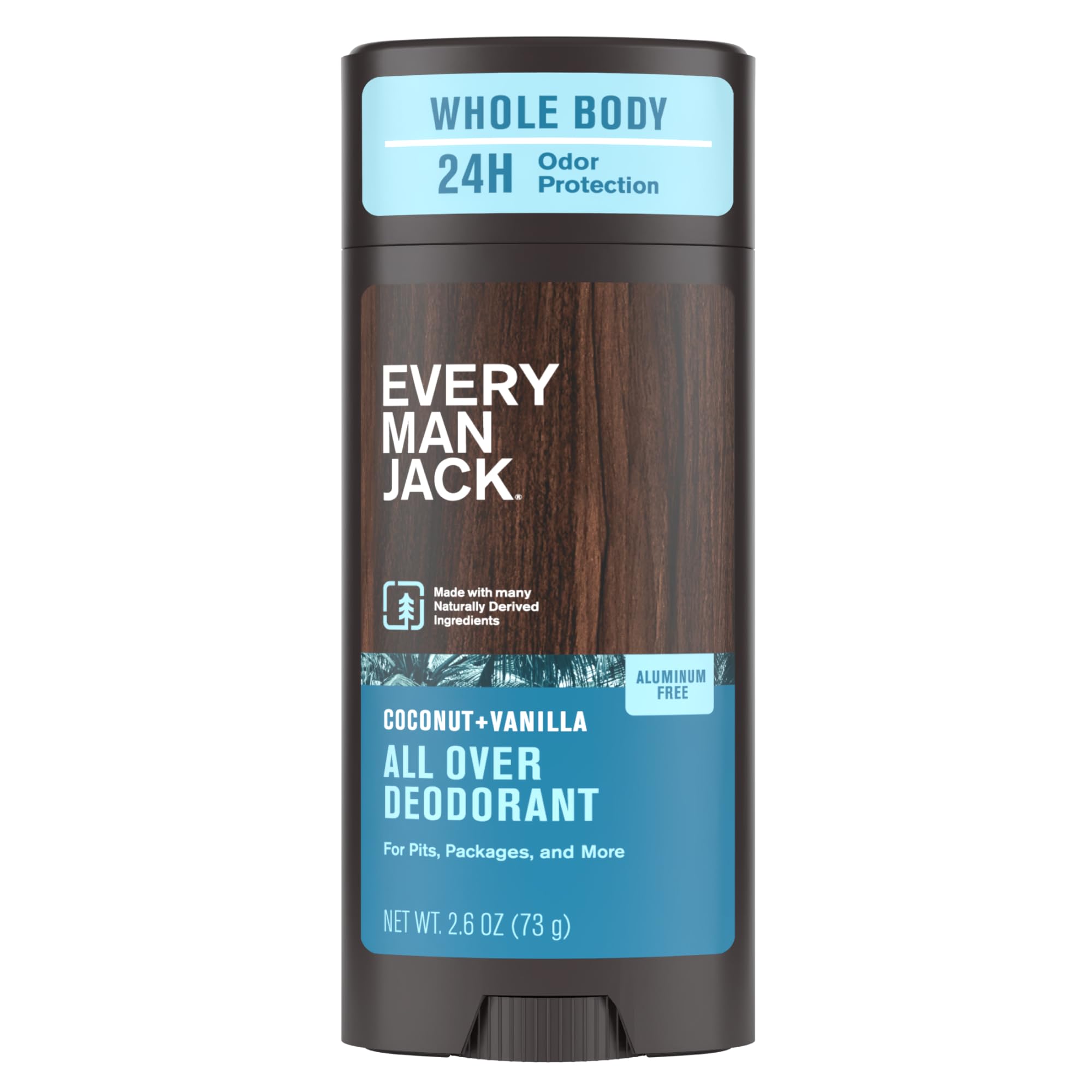 Every Man Jack All Over Deodorant - 24-Hour Aluminum-Free Odor Protection - Coconut + Vanilla (2.6 oz)