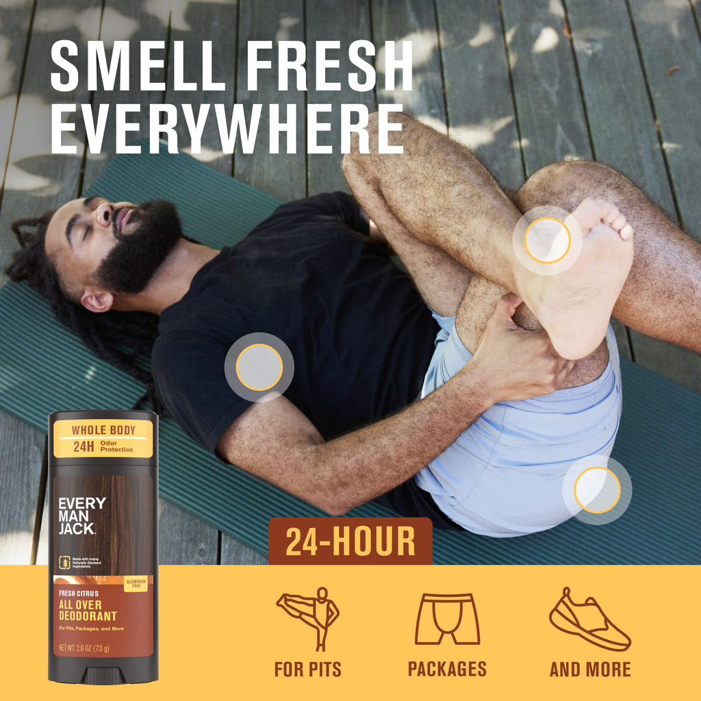 Every Man Jack All Over Deodorant Variety Pack – Aluminum-Free, 24-Hour Whole-Body Odor Protection (3 x 2.6 oz)