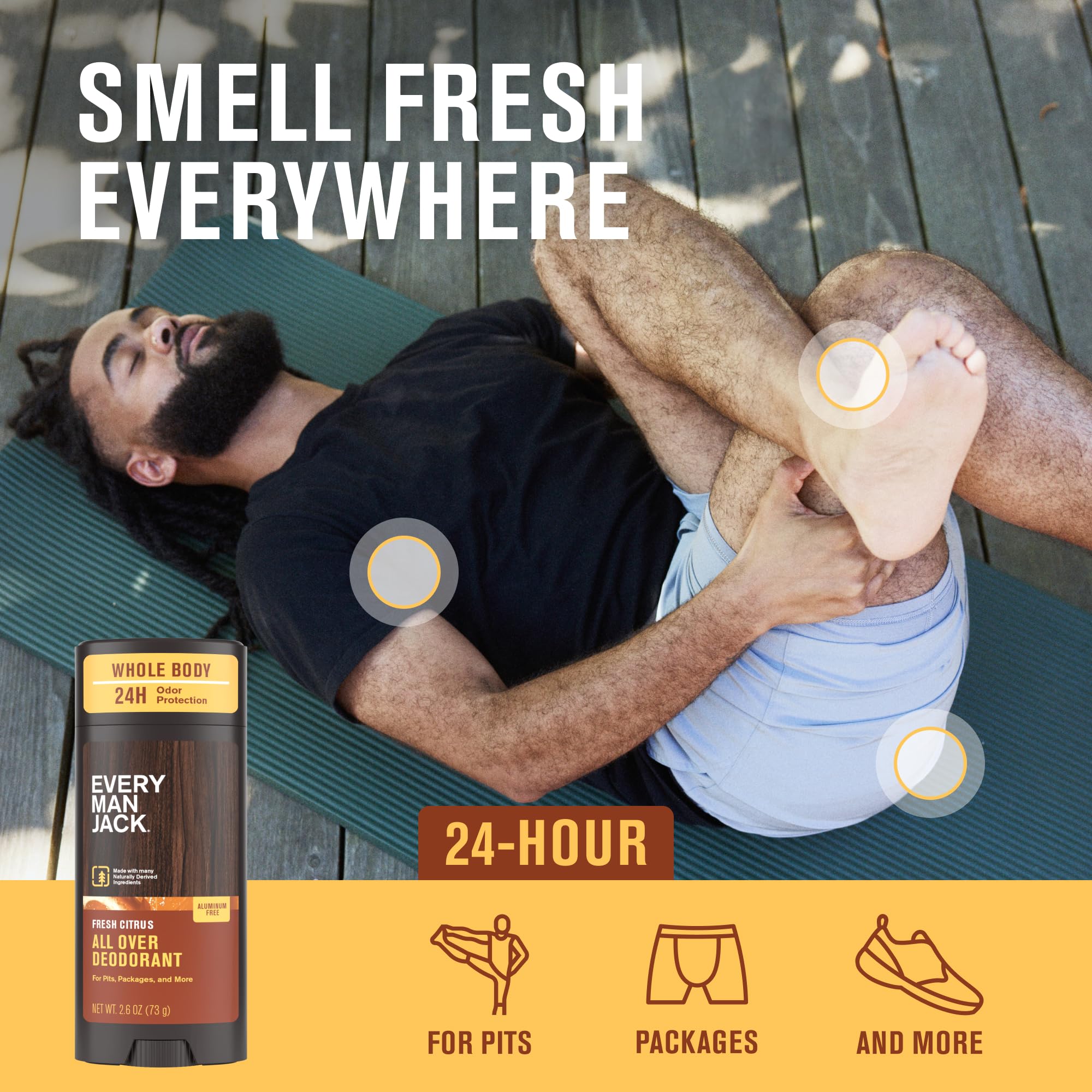 Every Man Jack All Over Deodorant Variety Pack – Aluminum-Free, 24-Hour Whole-Body Odor Protection (3 x 2.6 oz)