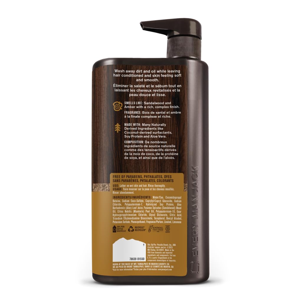 Every Man Jack Amber + Santalwood Hydrating 3-in-1 Wash – 28.8oz (2-Pack)