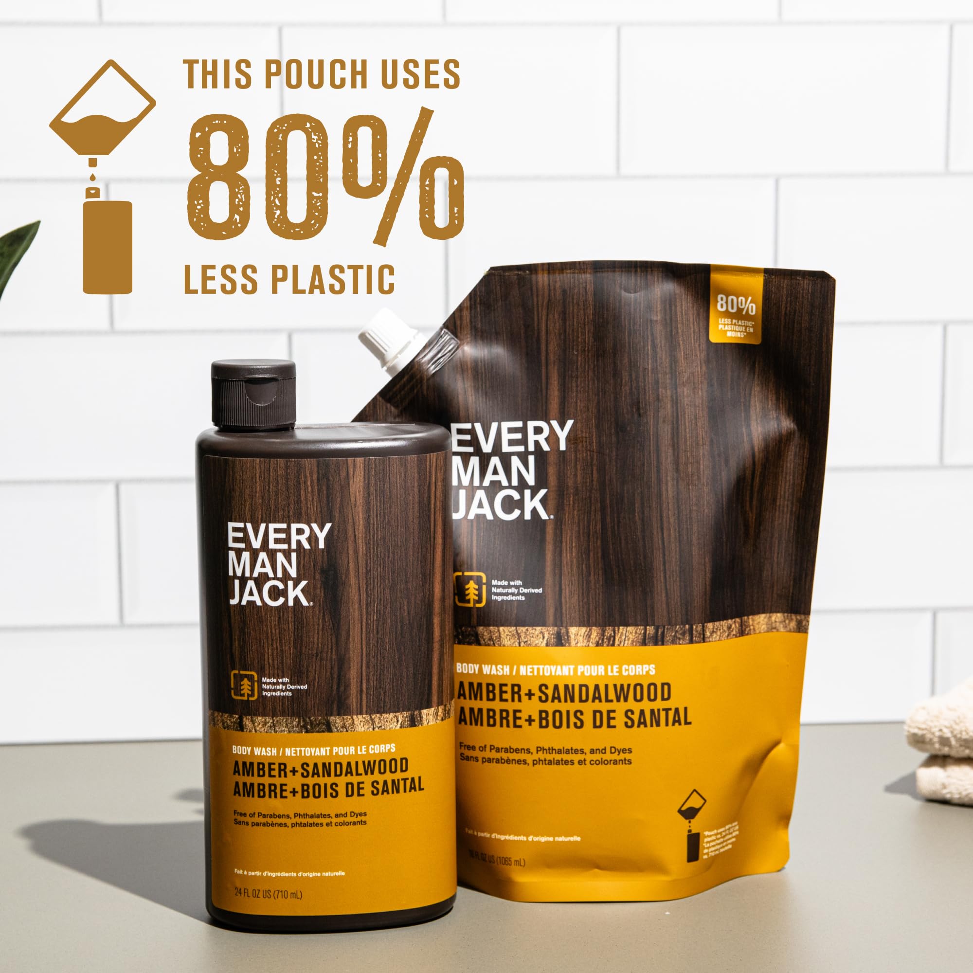 Every Man Jack Amber Sandalwood Body Wash Refill Starter Pouch – Naturally Derived Ingredients – Paraben Free, Phthalate Free, Dye Free