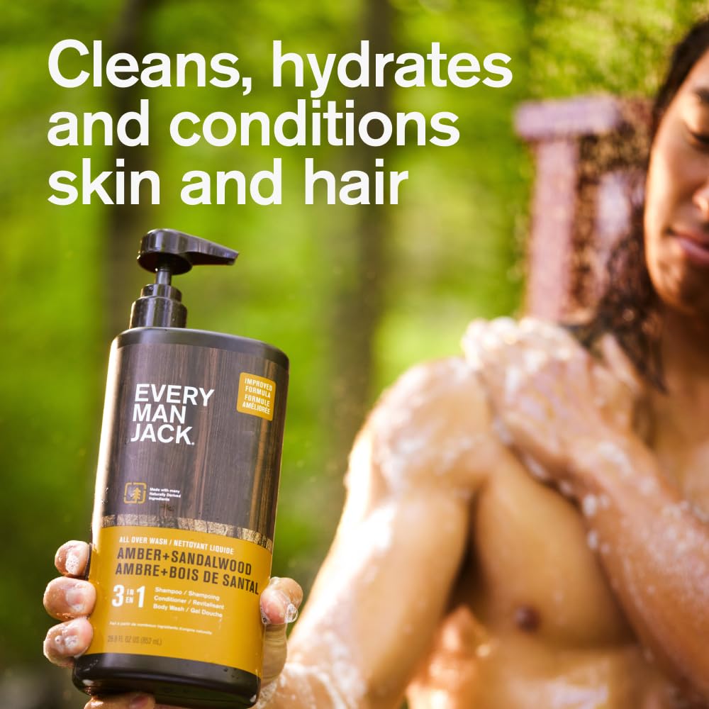 Every Man Jack Amber + Santalwood Hydrating 3-in-1 Wash – 28.8oz (2-Pack)