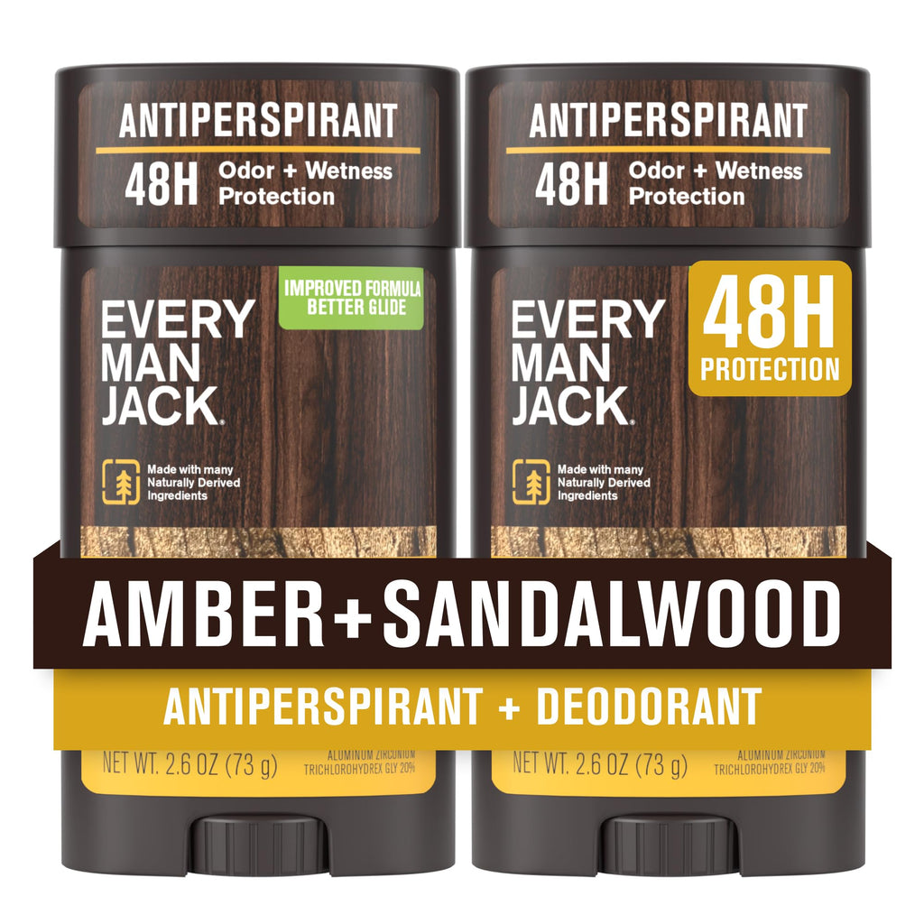 Every Man Jack Amber + Sandalwood Antiperspirant Deodorant – 2-Pack, 48-Hour Odor & Sweat Defense, 2.6 oz