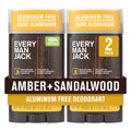 Every Man Jack Amber + Sandalwood Aluminum-Free Deodorant – All Skin Types, 2-Pack (3oz Each)
