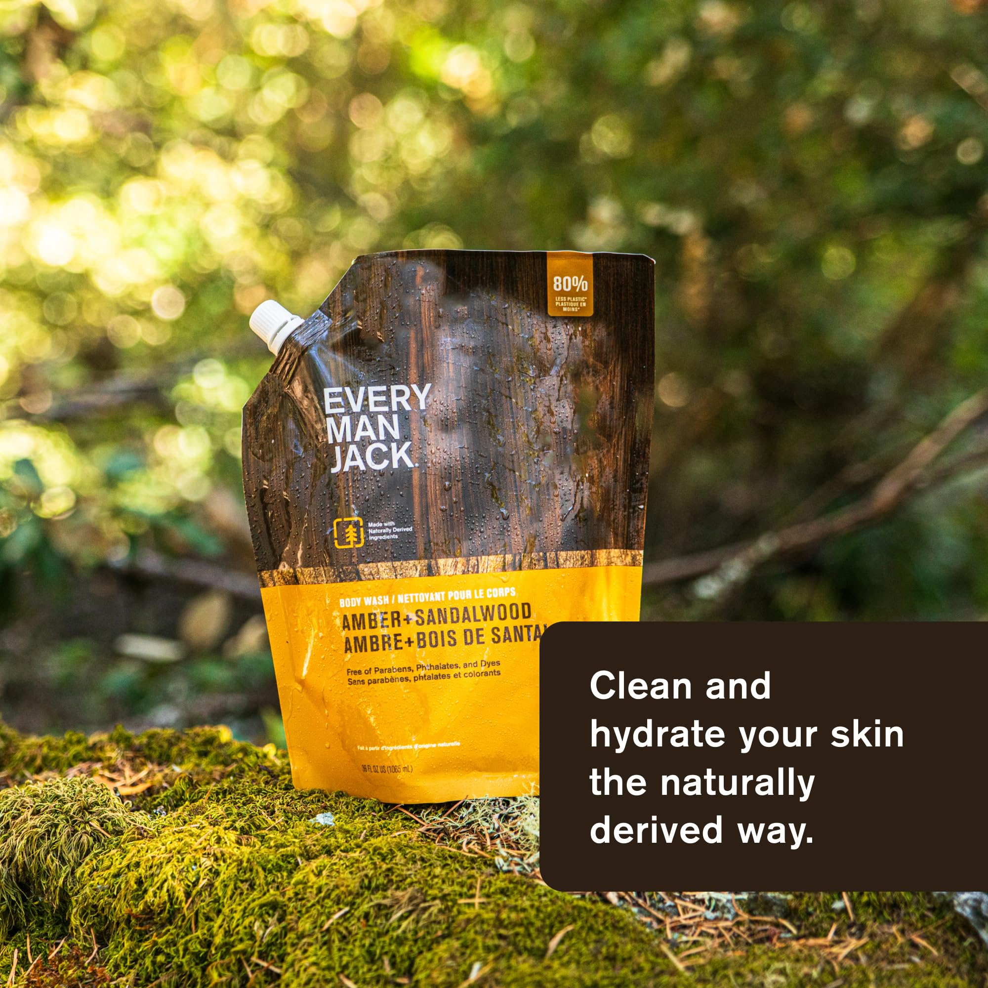 Every Man Jack Amber Sandalwood Body Wash Refill Starter Pouch – Naturally Derived Ingredients – Paraben Free, Phthalate Free, Dye Free