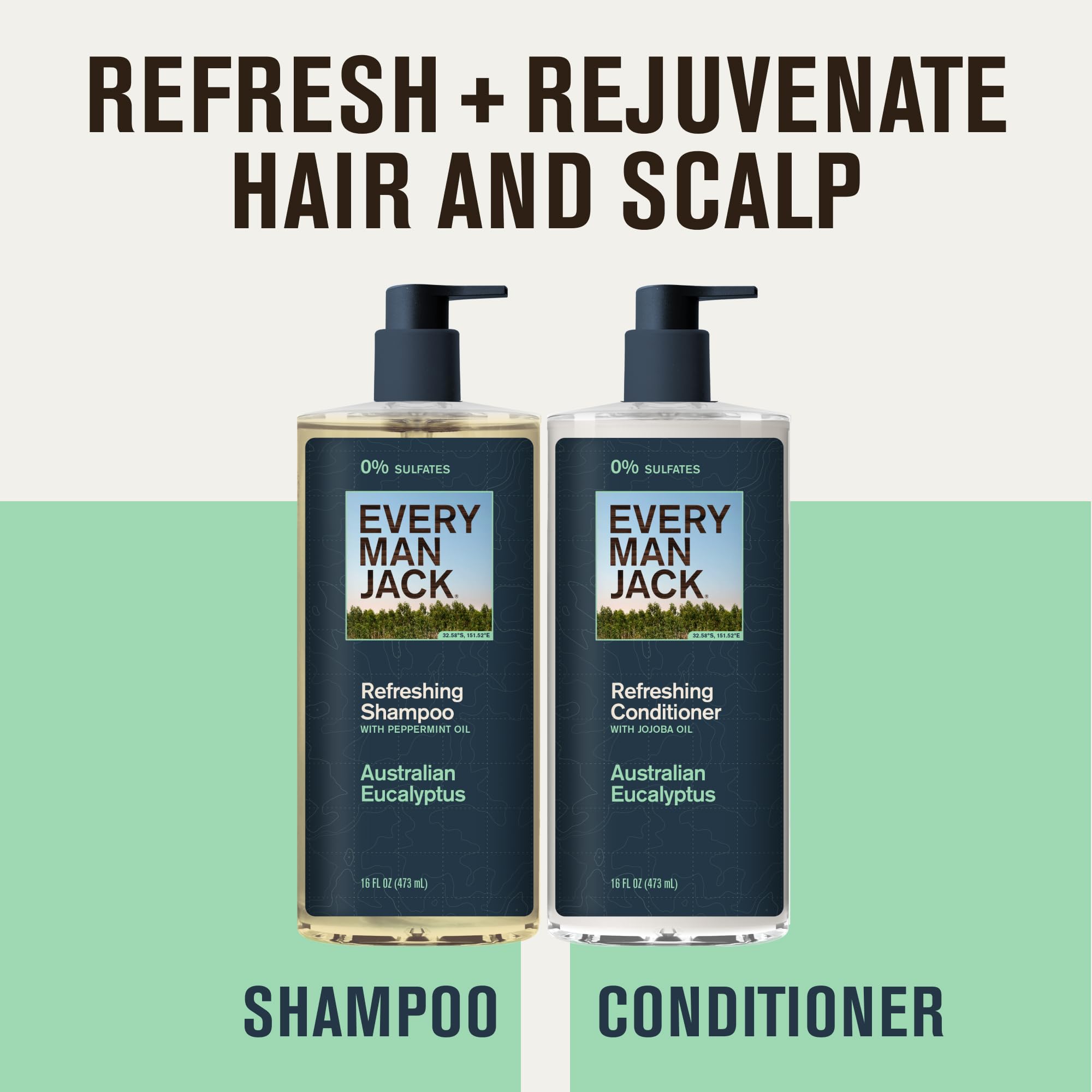 Every Man Jack Shampoo & Conditioner Set – Australian Eucalyptus, 2 x 16 oz