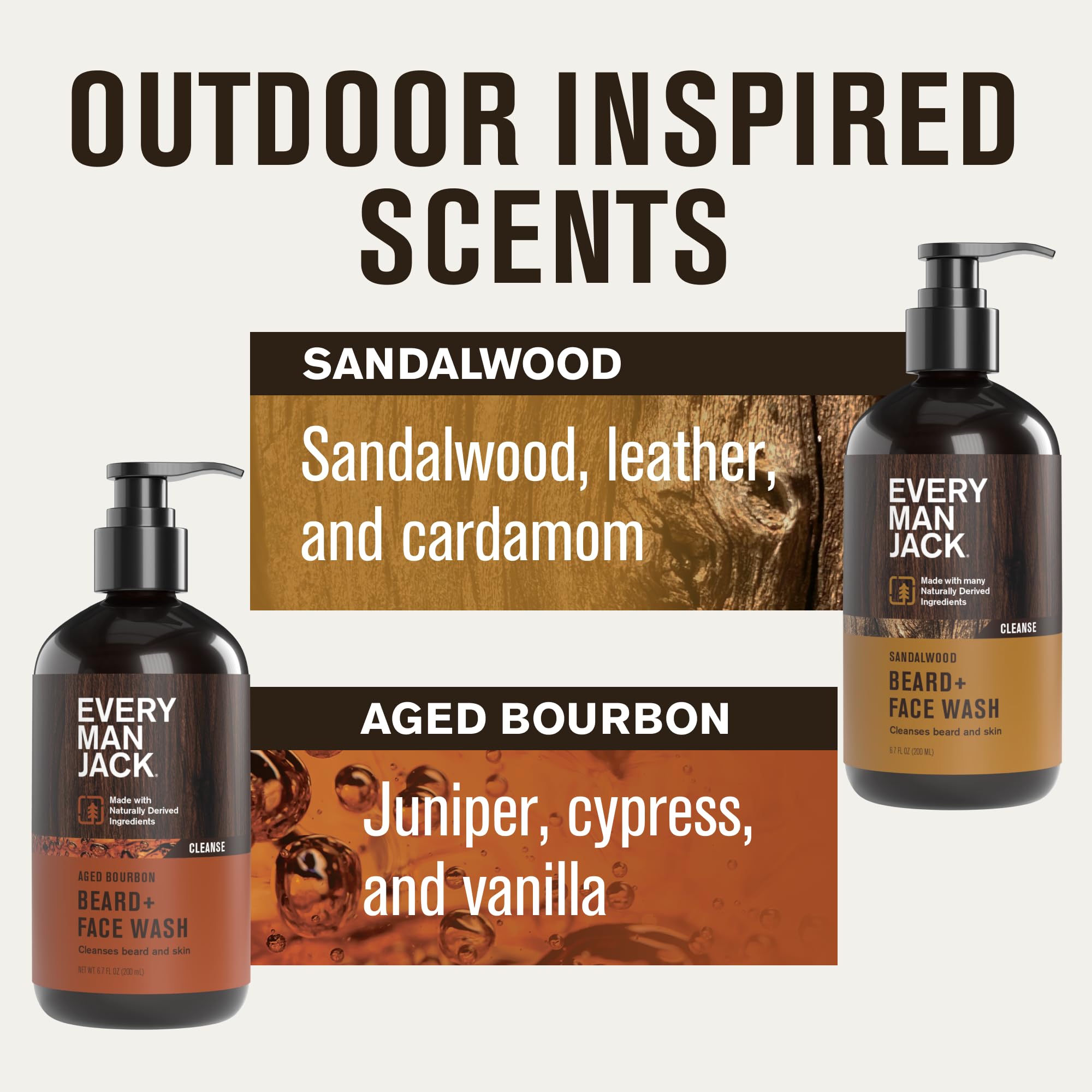 Every Man Jack Beard + Face Wash Sandalwood & Aged Bourbon Bundle – 2 x 6.7 fl oz