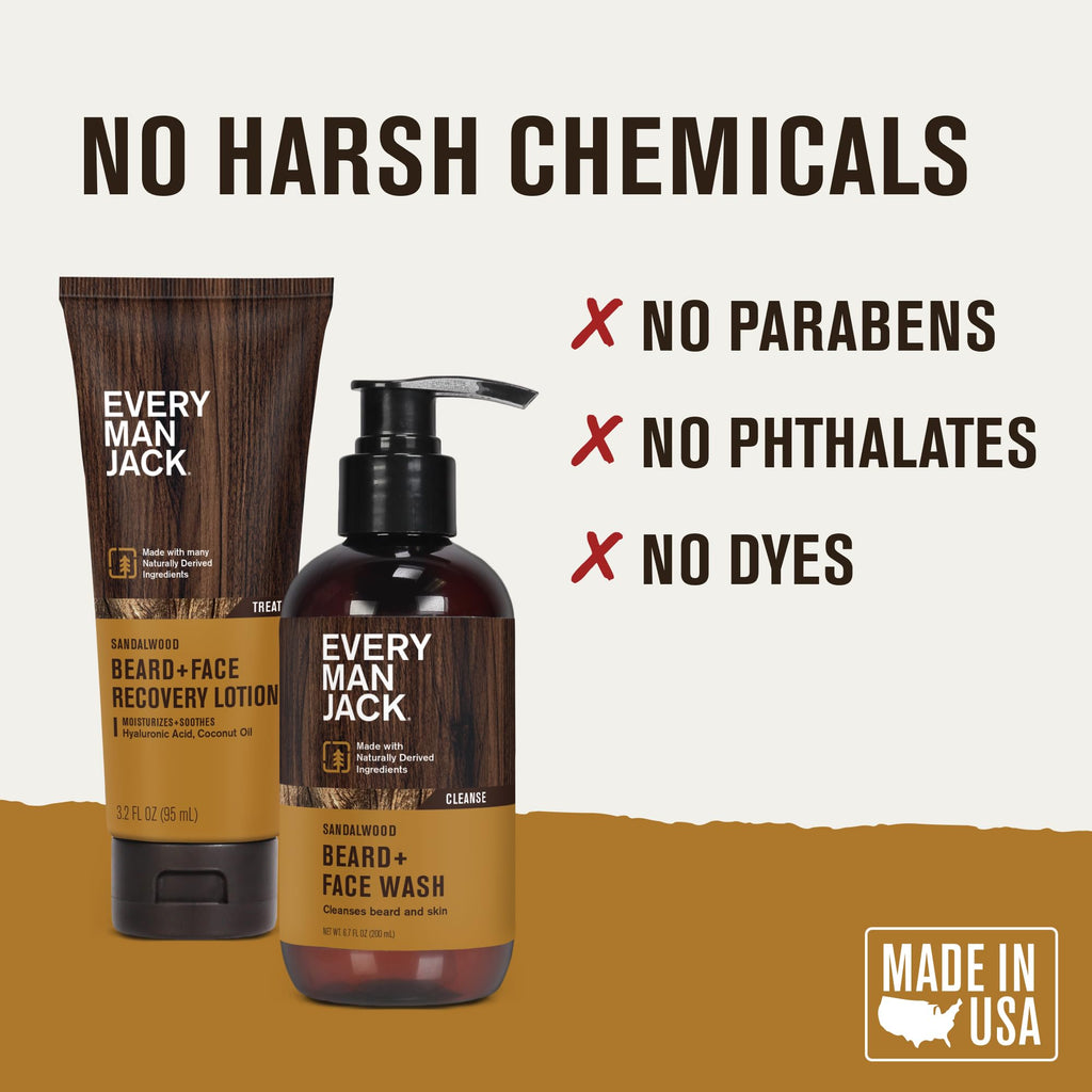Every Man Jack Beard + Face Wash & Lotion Set – Sandalwood Scent | Naturally Cleanse & Condition