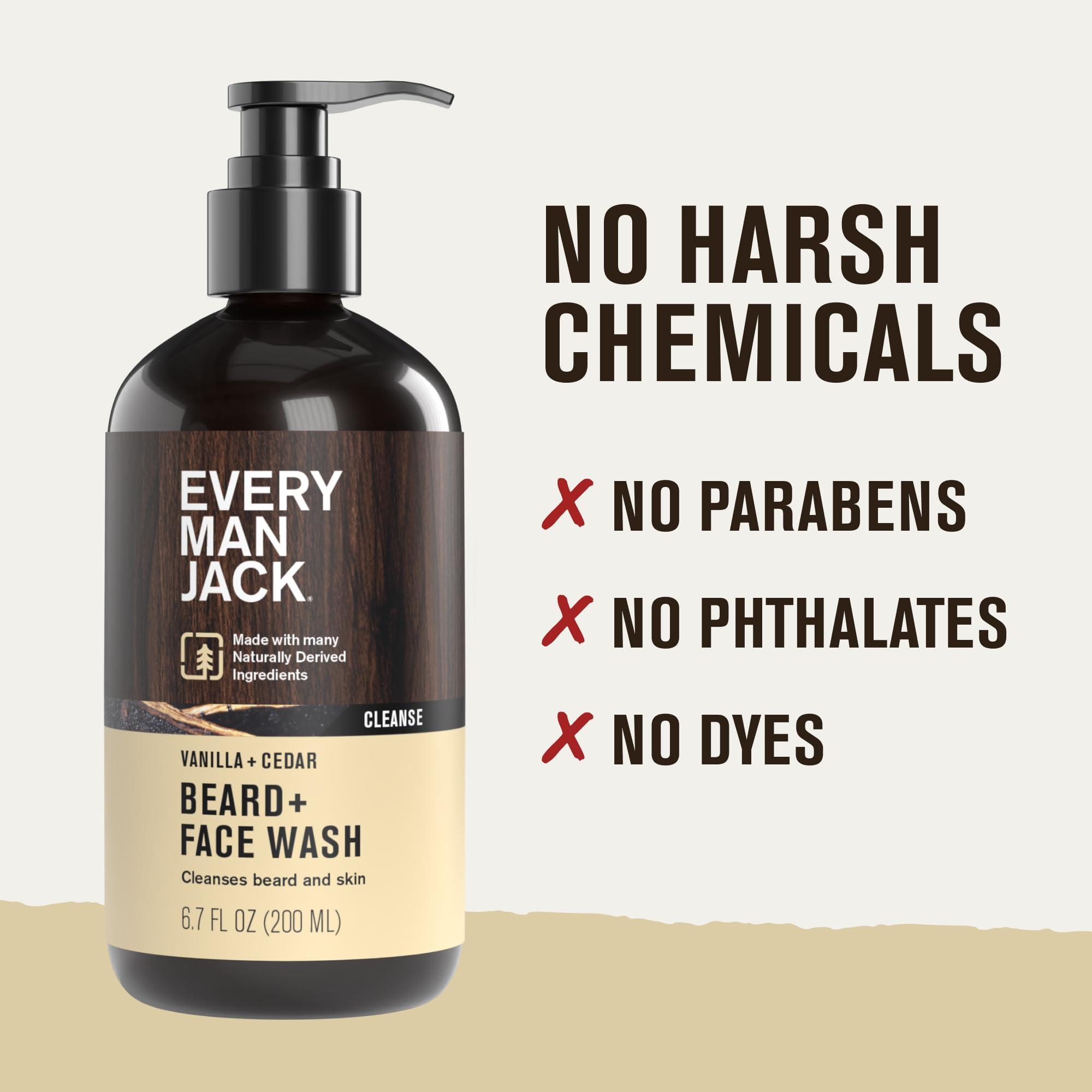 Every Man Jack Beard + Face Wash – Vanilla & Cedar, 6.7 fl oz, 2-Pack
