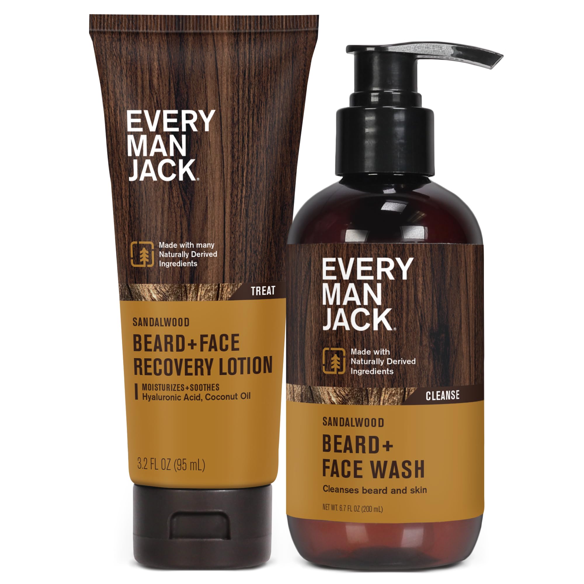 Every Man Jack Beard + Face Wash & Lotion Set – Sandalwood Scent | Naturally Cleanse & Condition